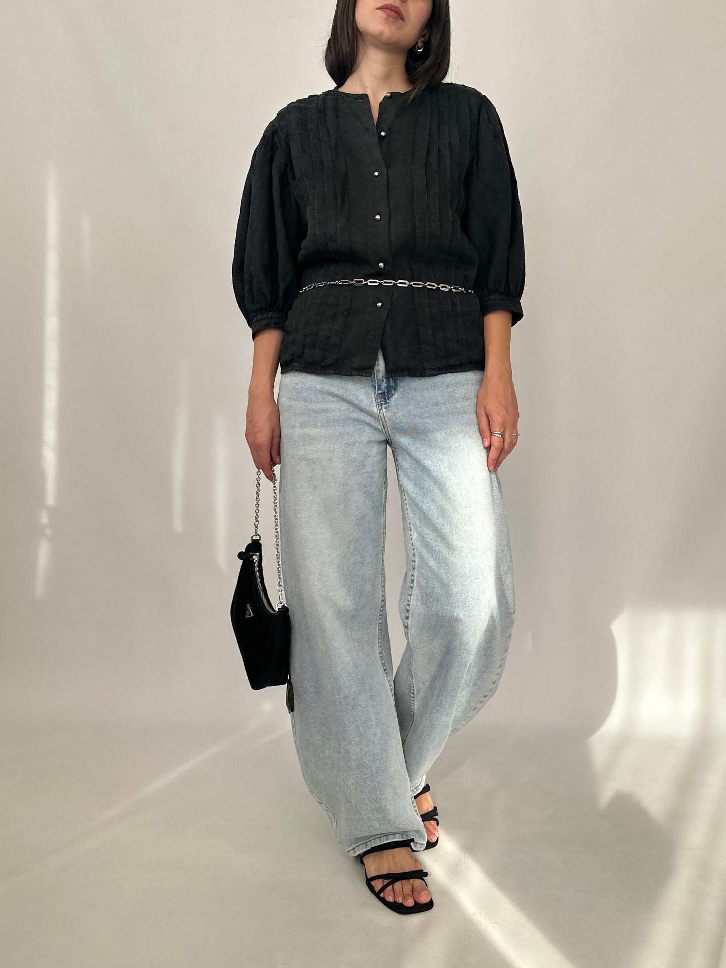 Vintage Linen Pleated Blouse