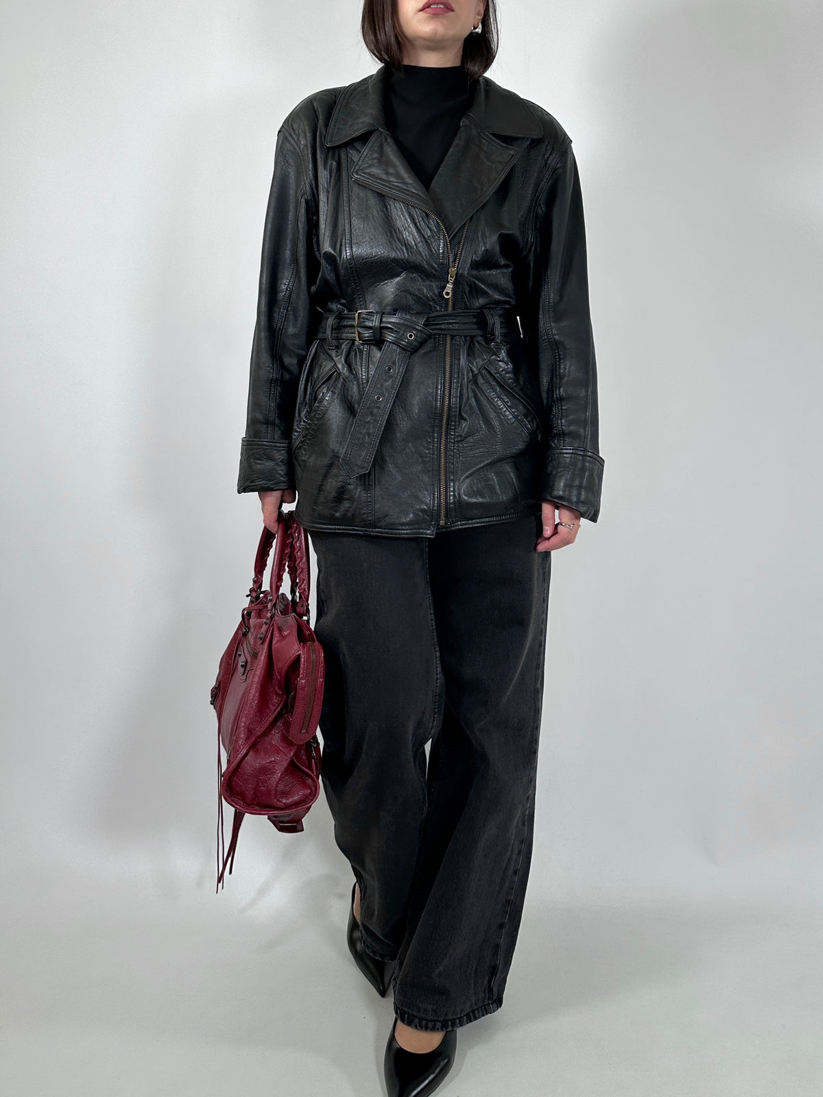Vintage Black Leather Biker Jacket