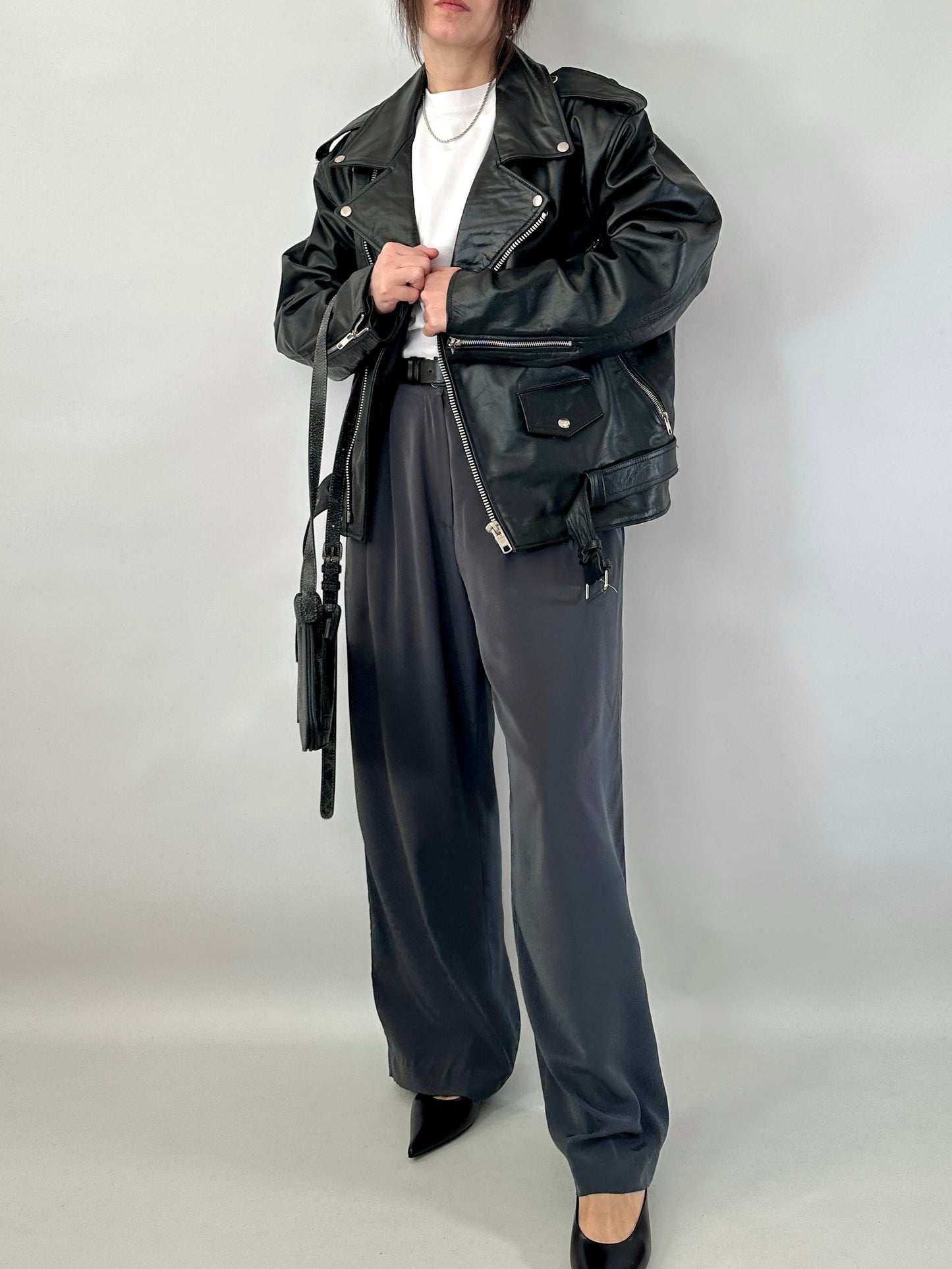 Iconic biker jacket in genuine leather