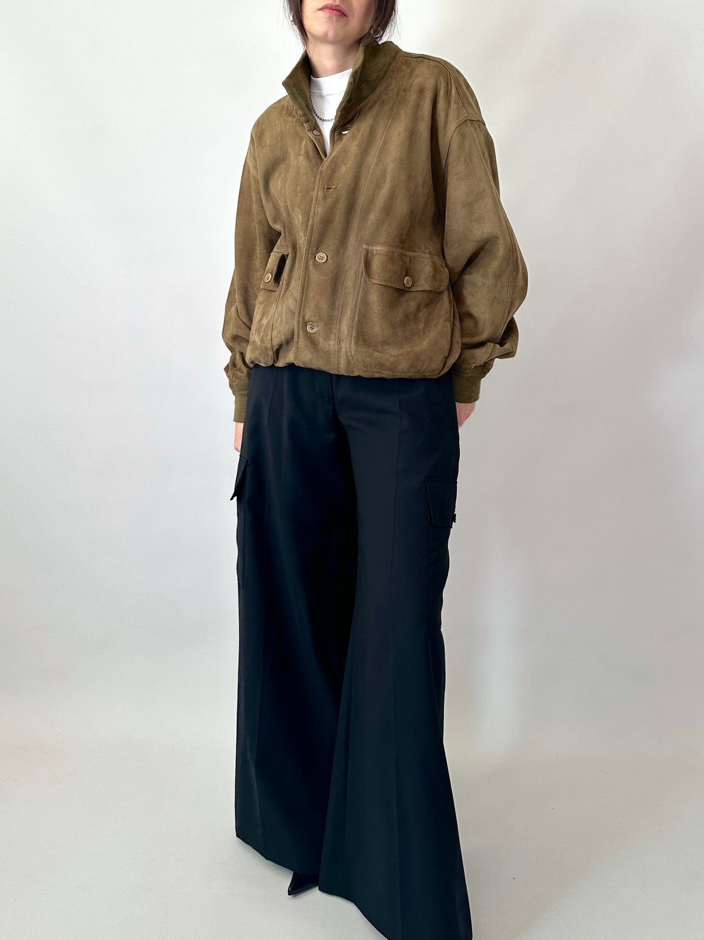 Real suede khaki bomber