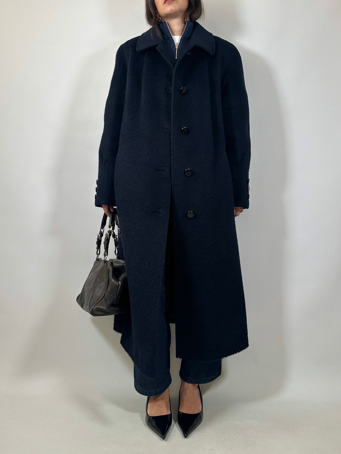 Long Blue Lama and Wool Coat
