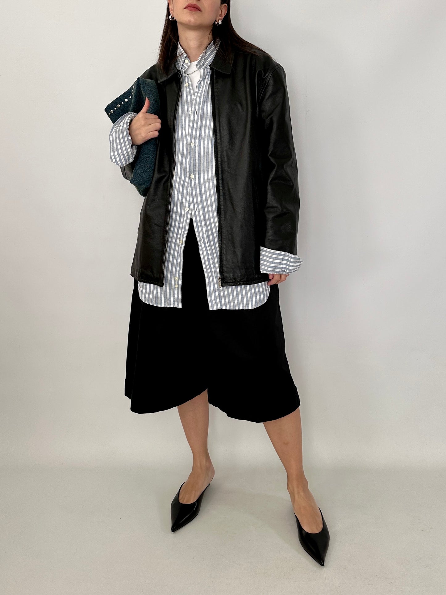 Relaxed fit leather zipped jacket