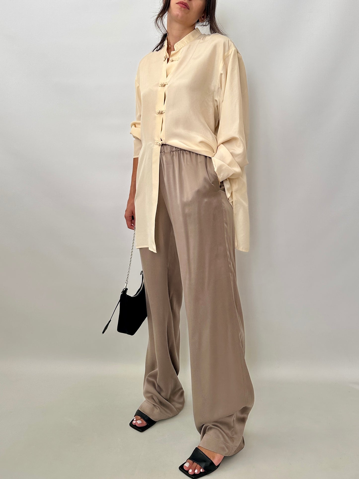 Pure silk mandarin collar shirt