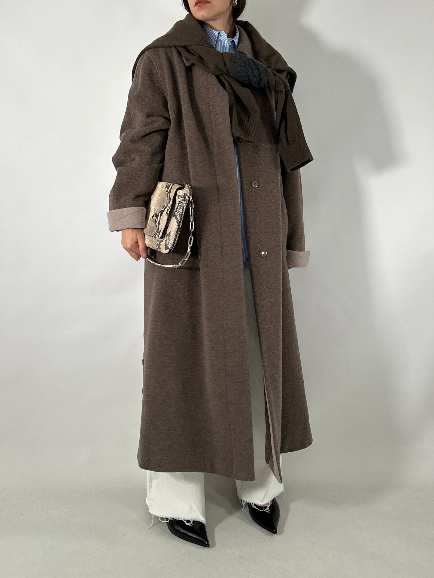 Vintage taupe wool and cashmere long coat