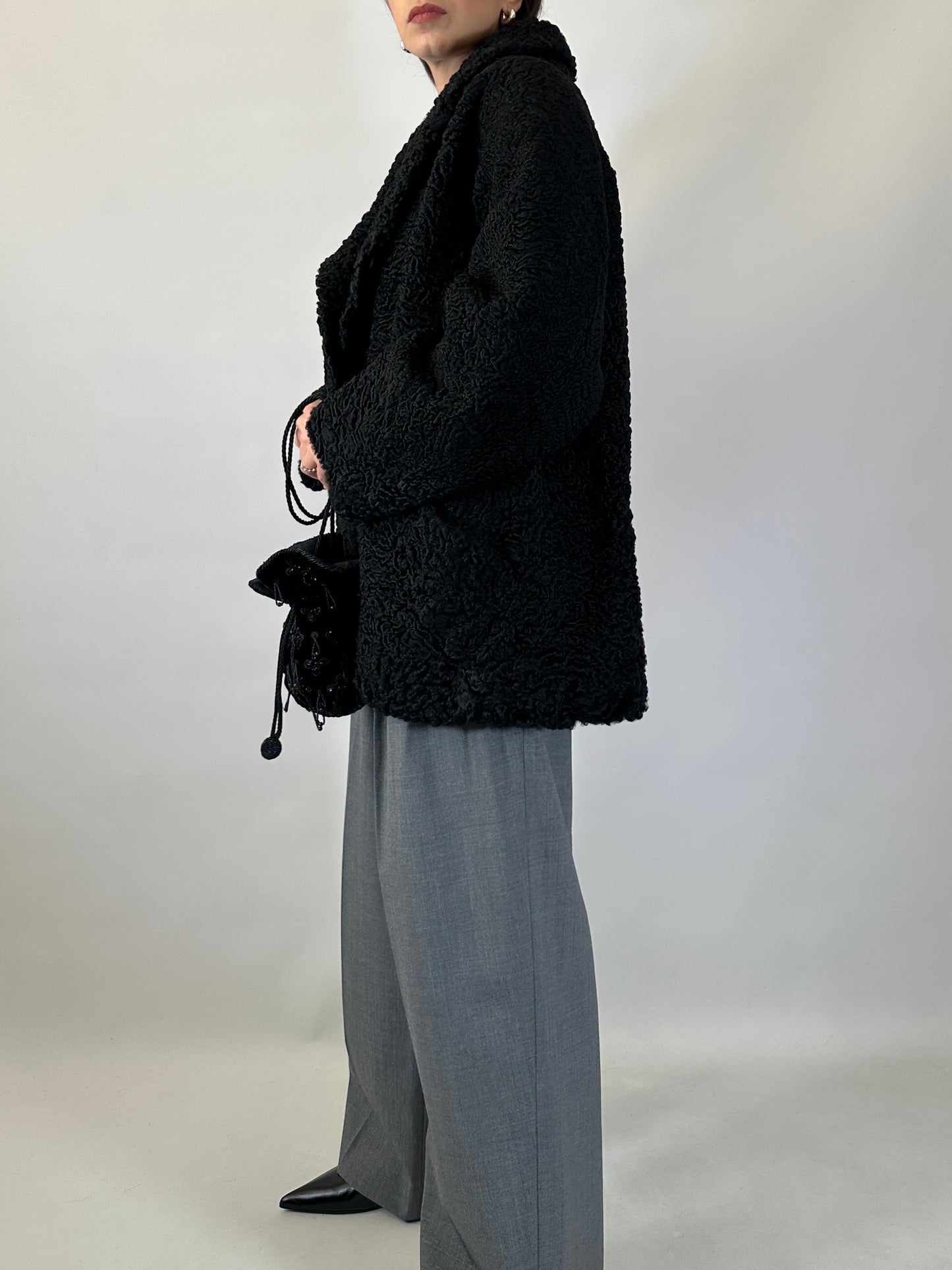 Vintage Black Astrakhan Caban Coat
