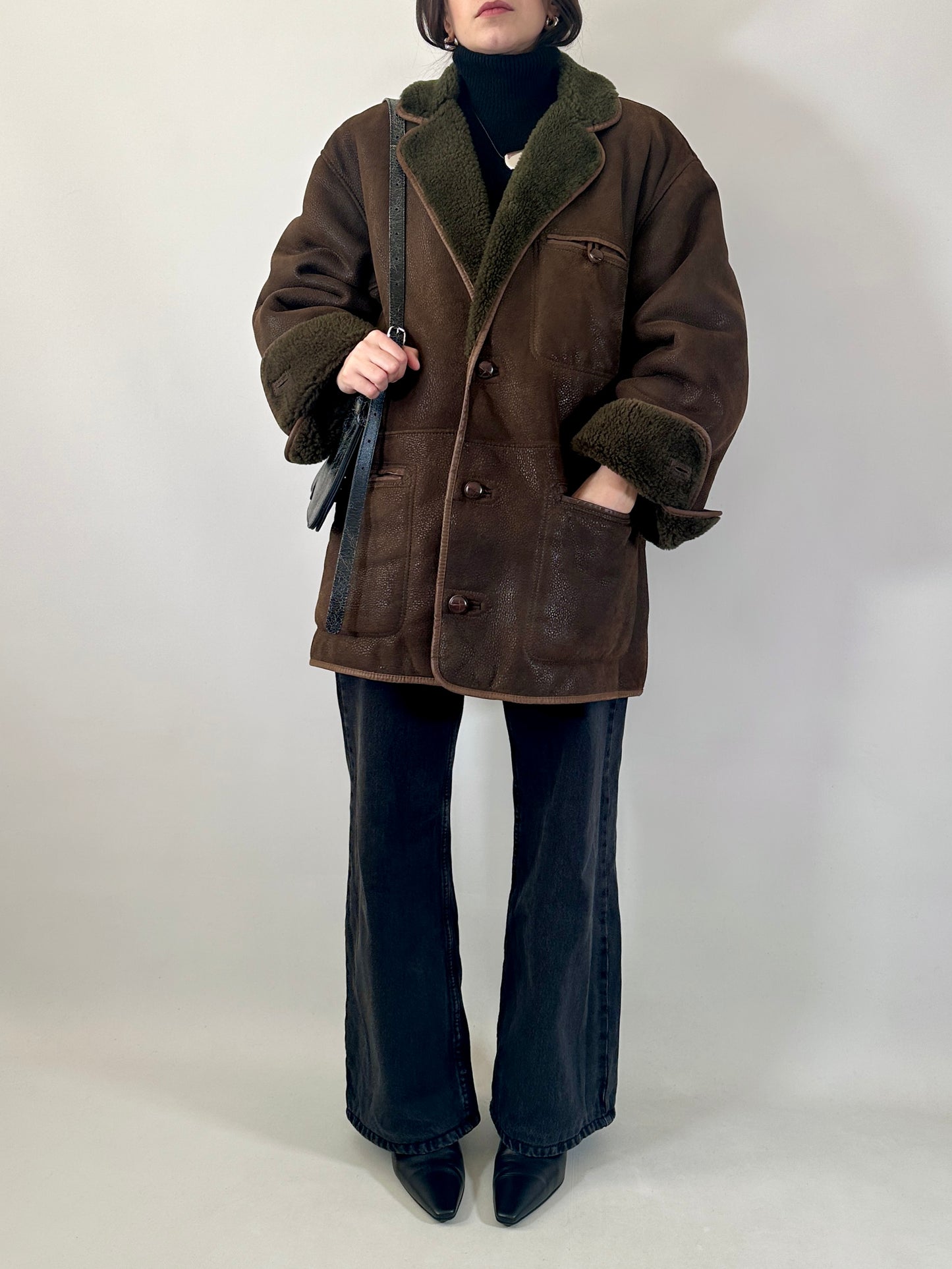 Original vintage wild shearling in brown & green