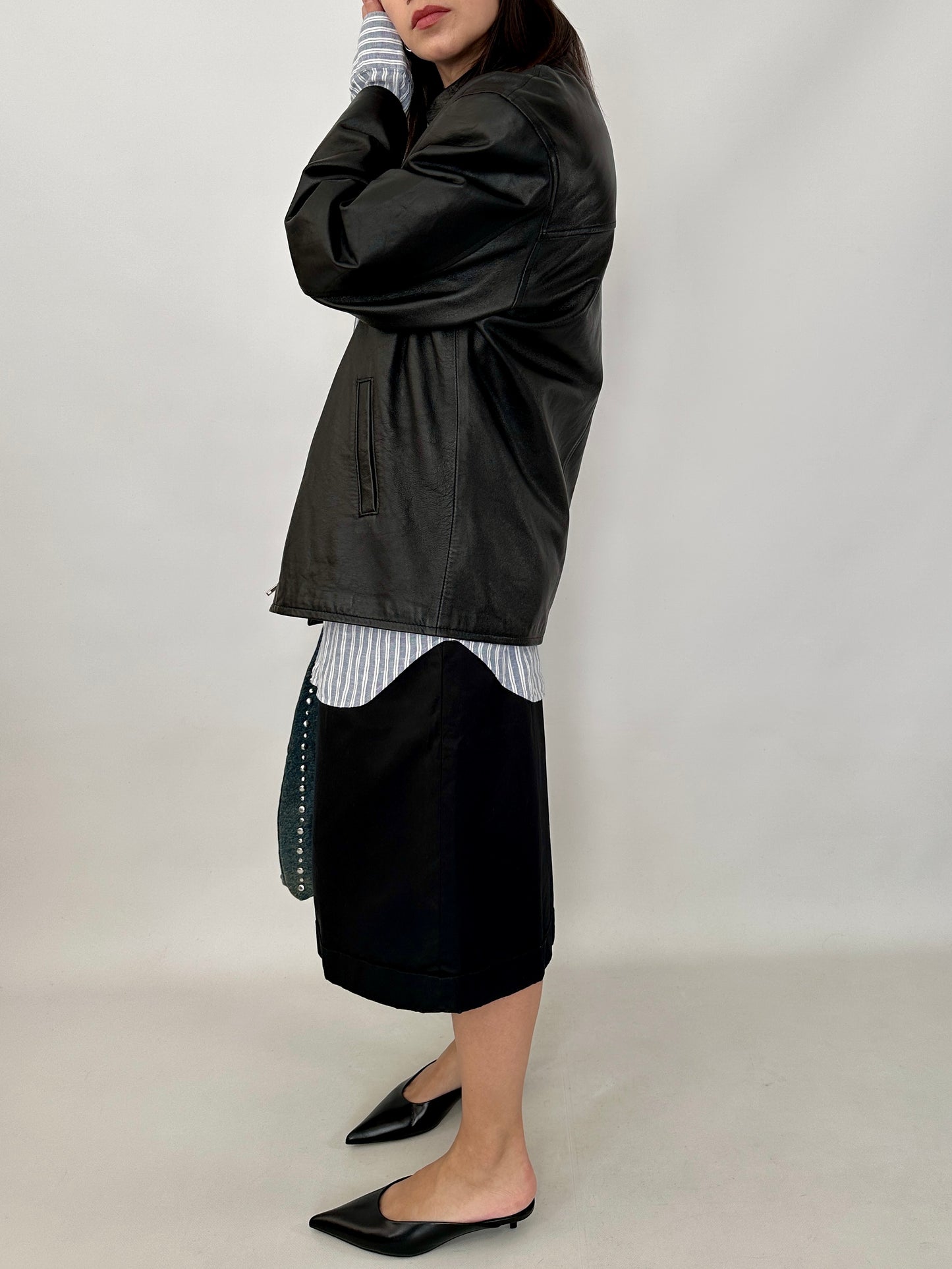 Relaxed fit leather zipped jacket