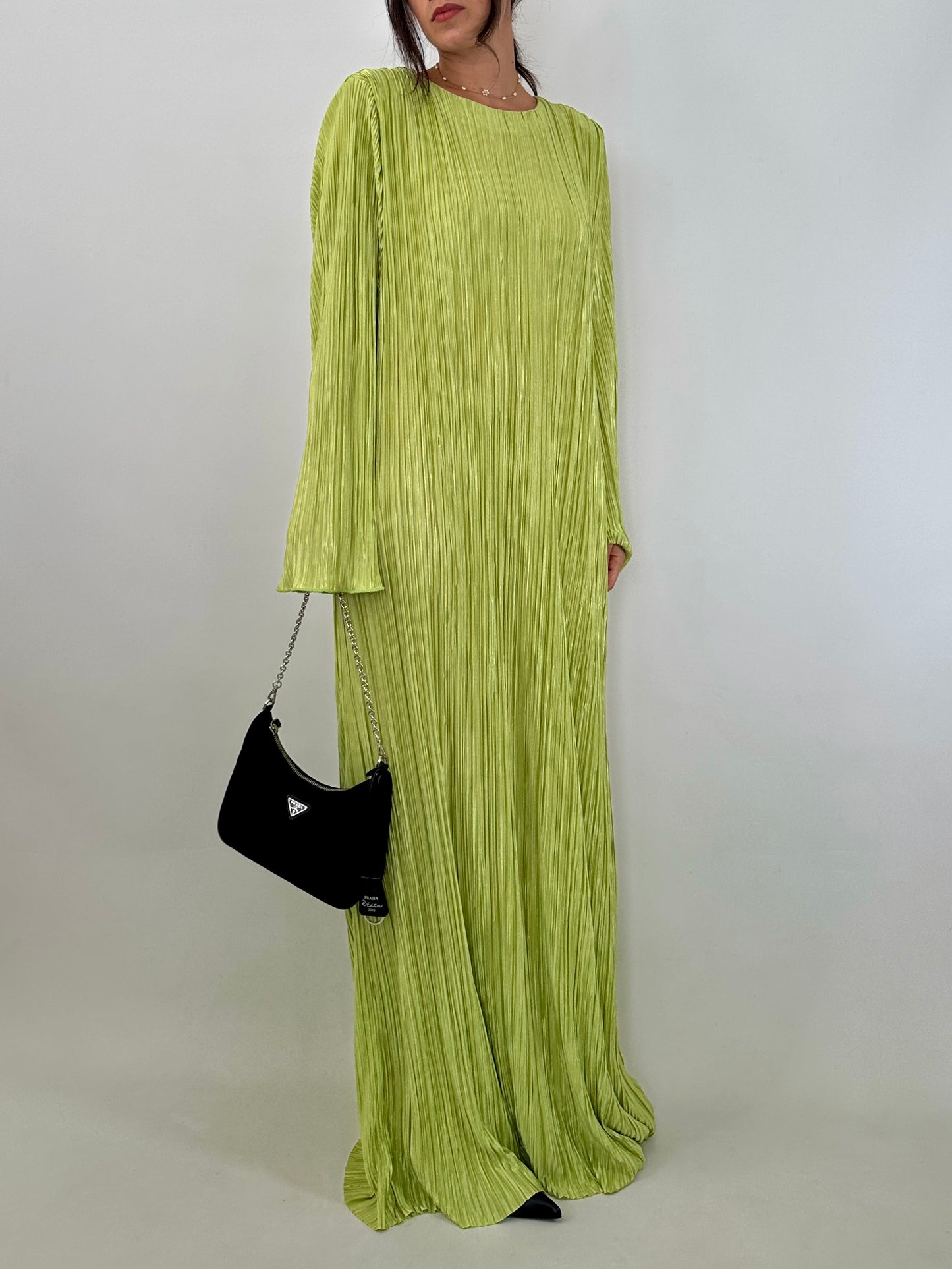 Lime green maxi pleated dress