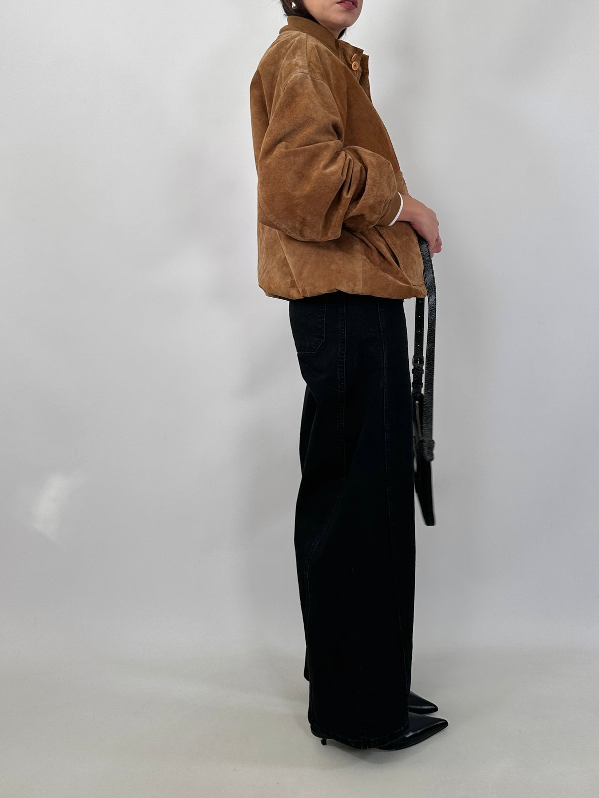 Cognac Suede Bomber Jacket