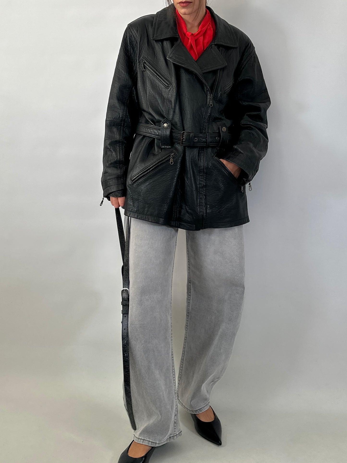 Vintage belted soft leather jacket