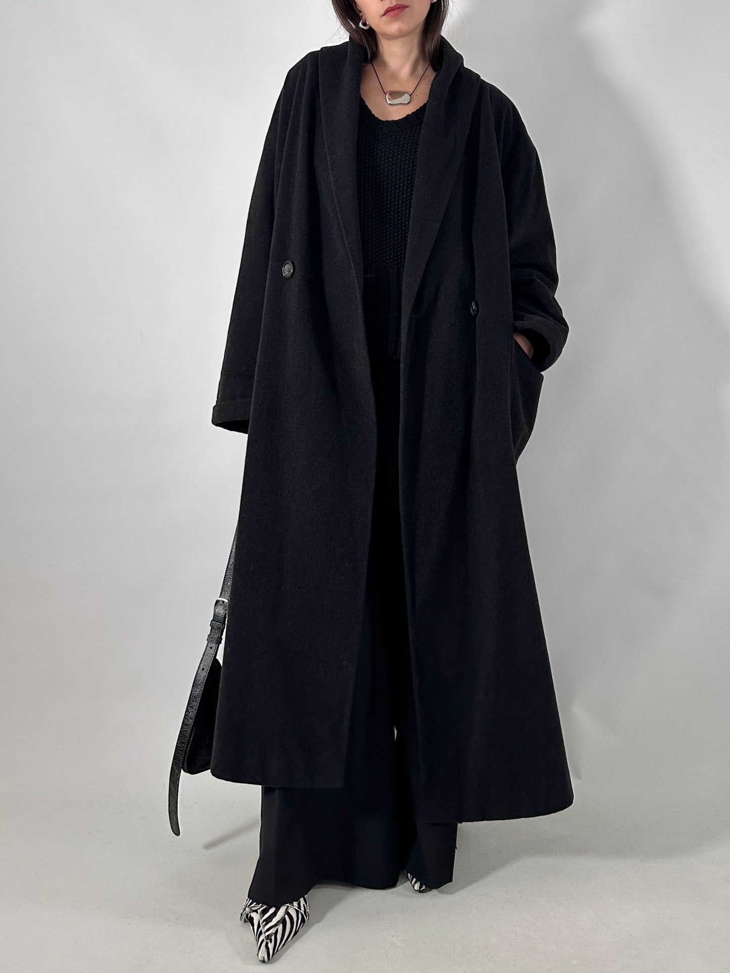 Vintage wool and cashmere coat with shawl collar