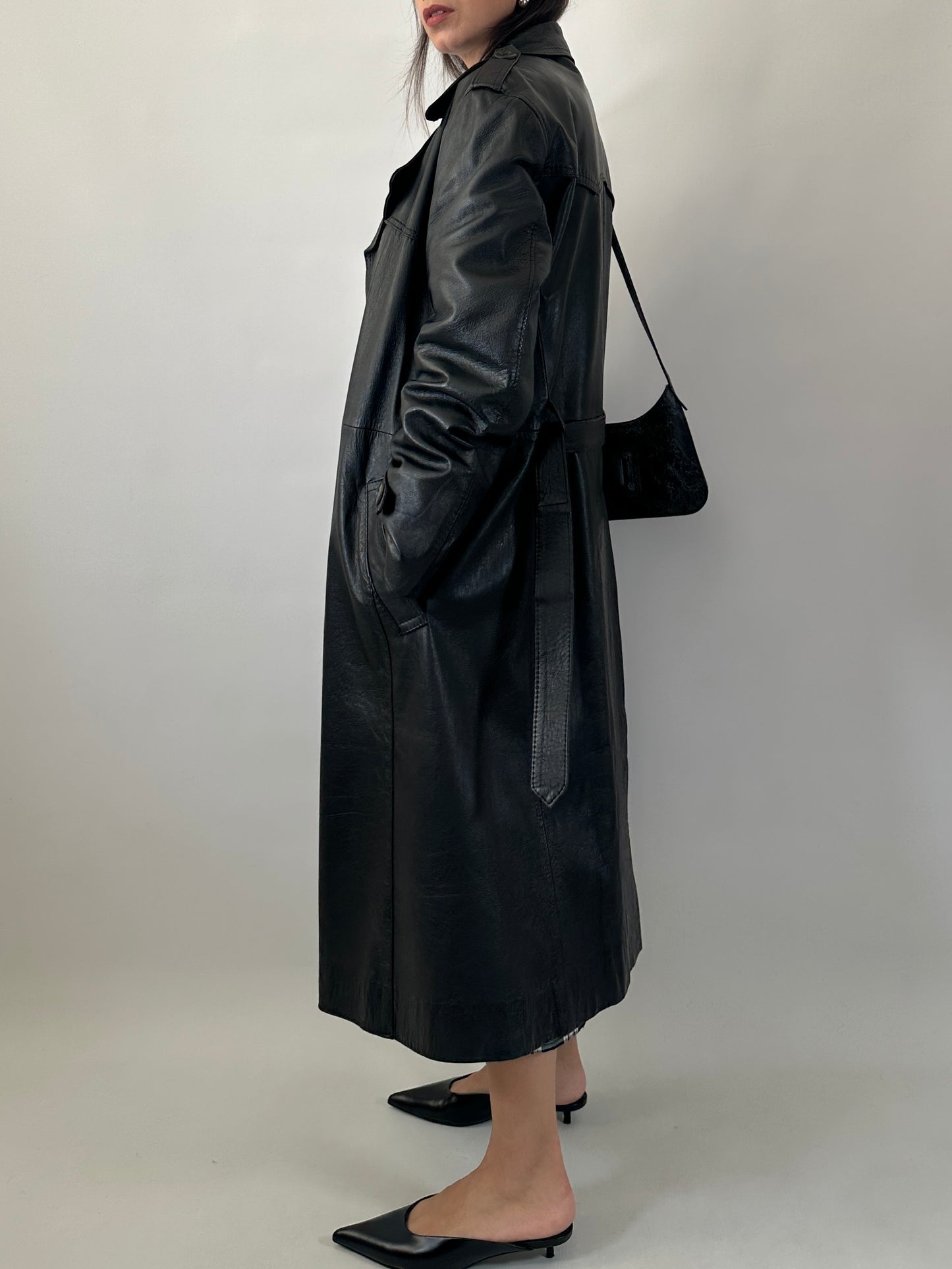 Long soft leather trench coat