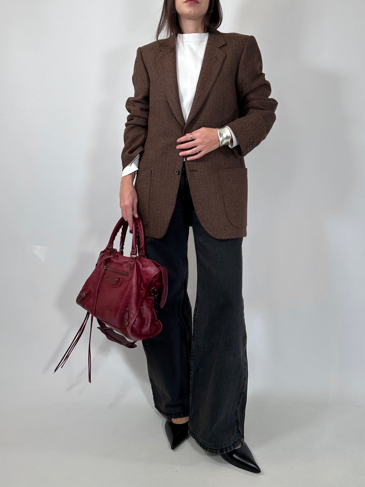 Brown Herringbone Alpaca Blazer