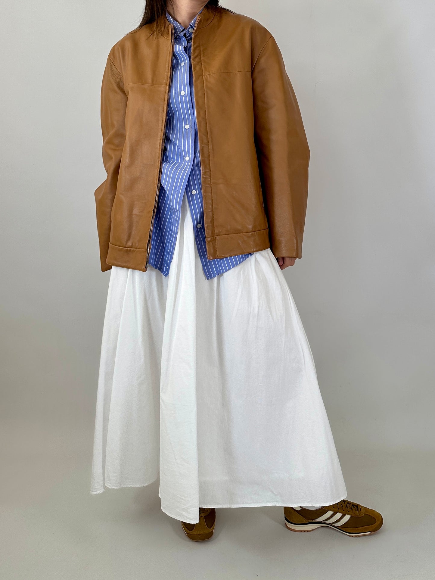 Biscuit oversized leather jacket