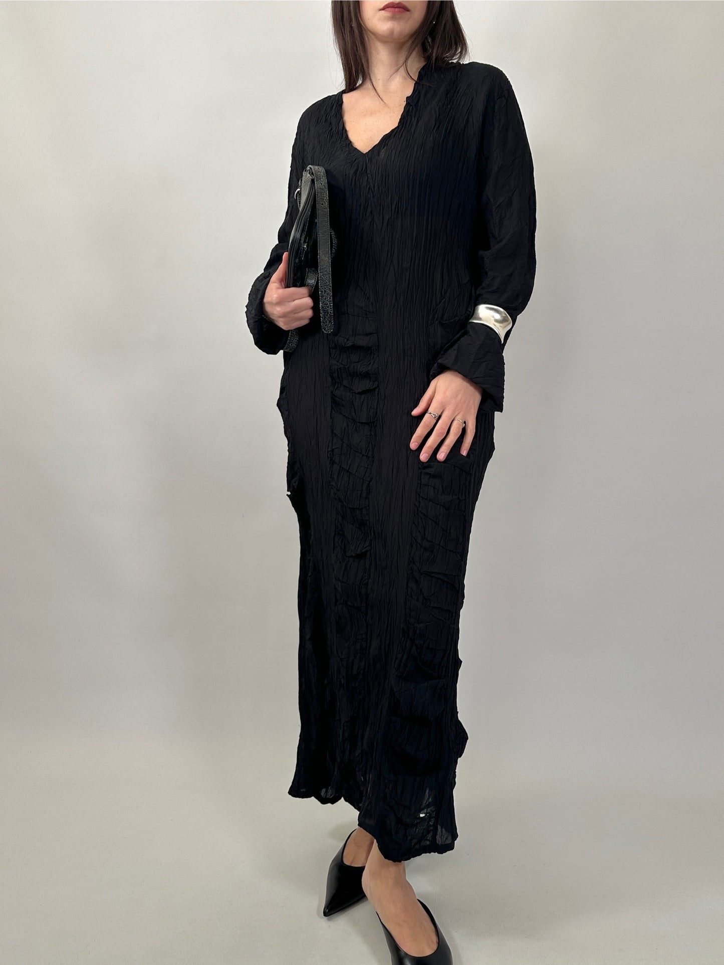 Black Crinkled Texture Dress