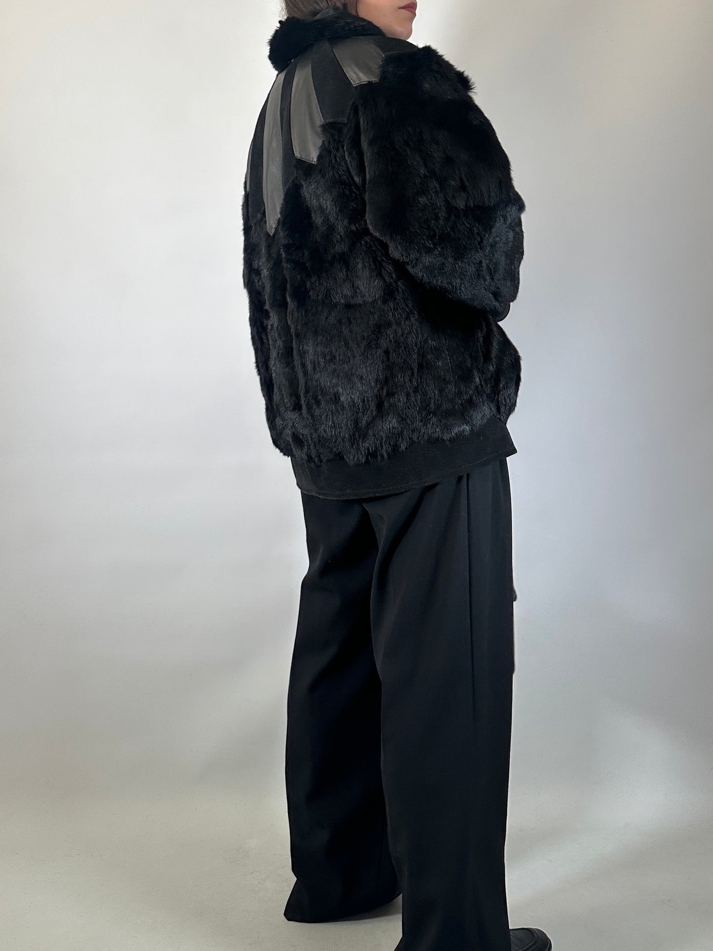 Vintage Fur & Leather Panel Jacket