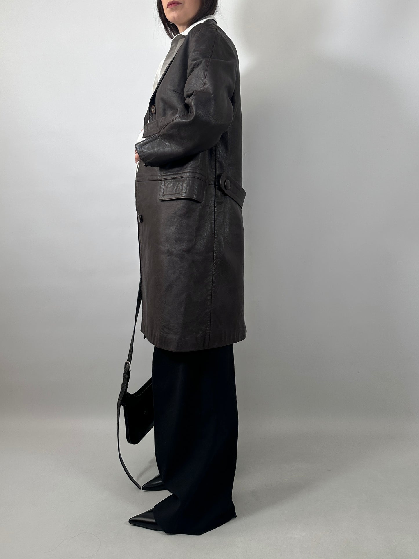 90s Brown Leather Long Jacket