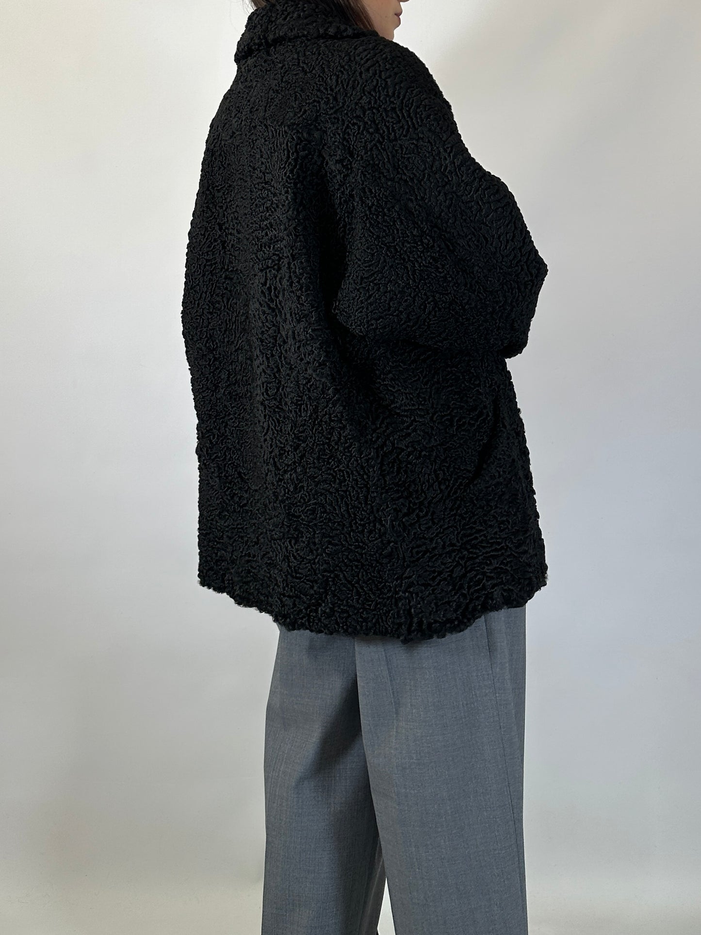 Vintage Black Astrakhan Caban Coat