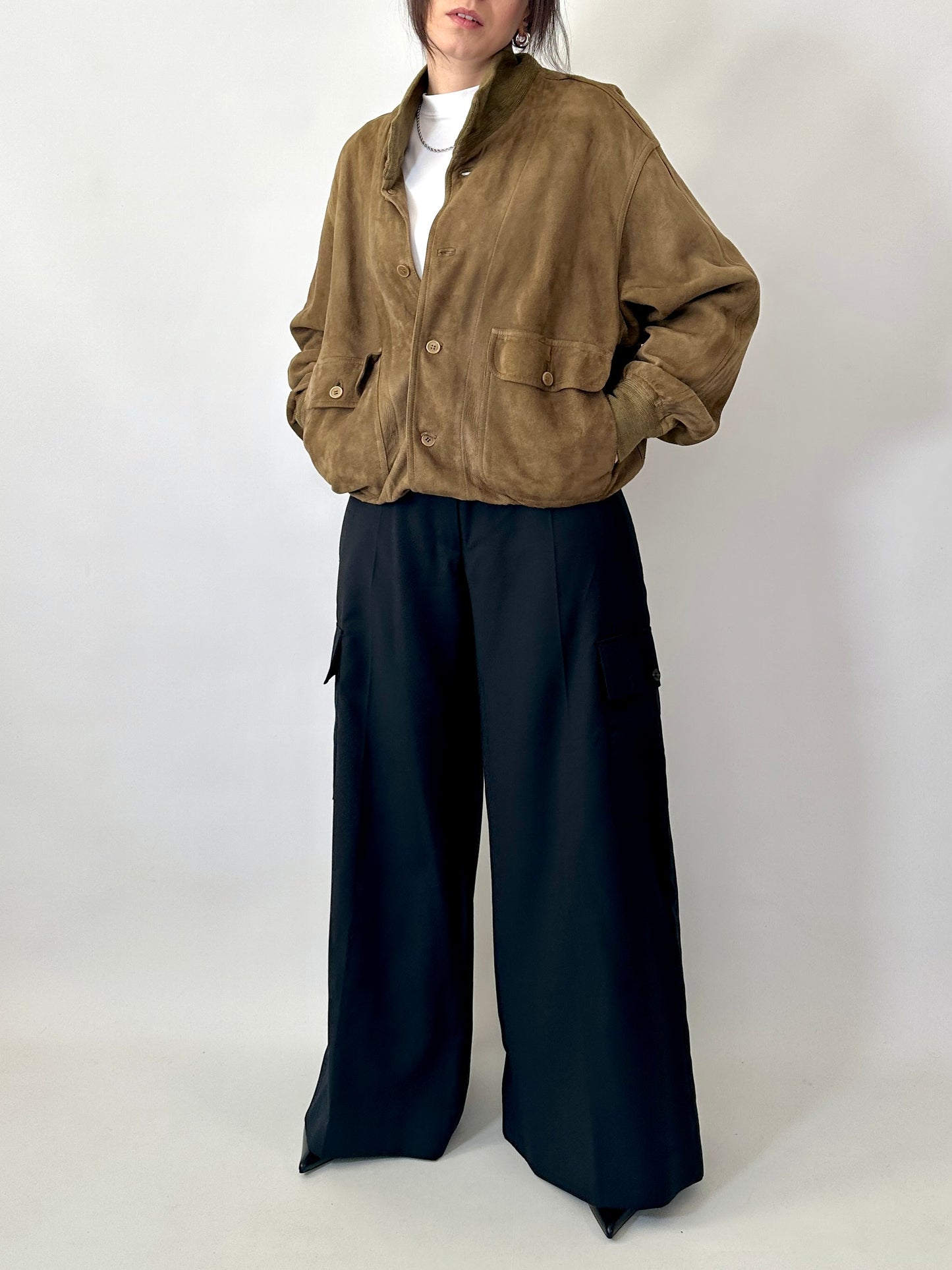 Real suede khaki bomber