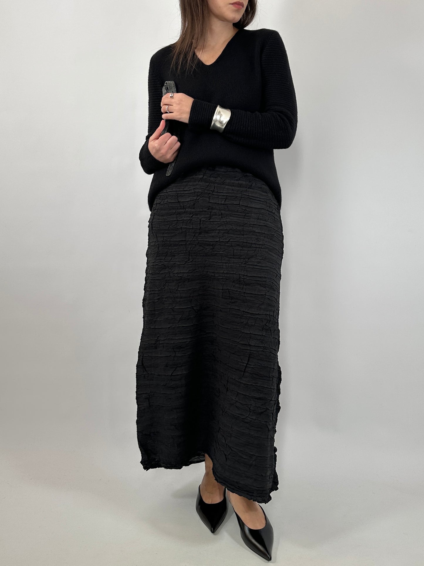 Black Crinkled Maxi Skirt