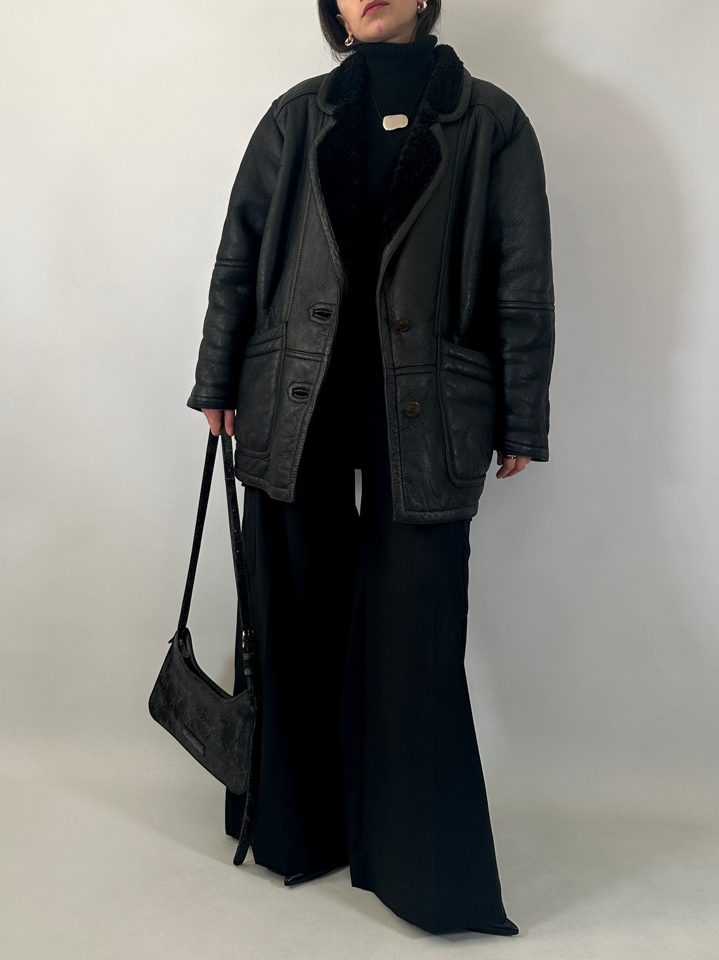 Vintage black shearling coat
