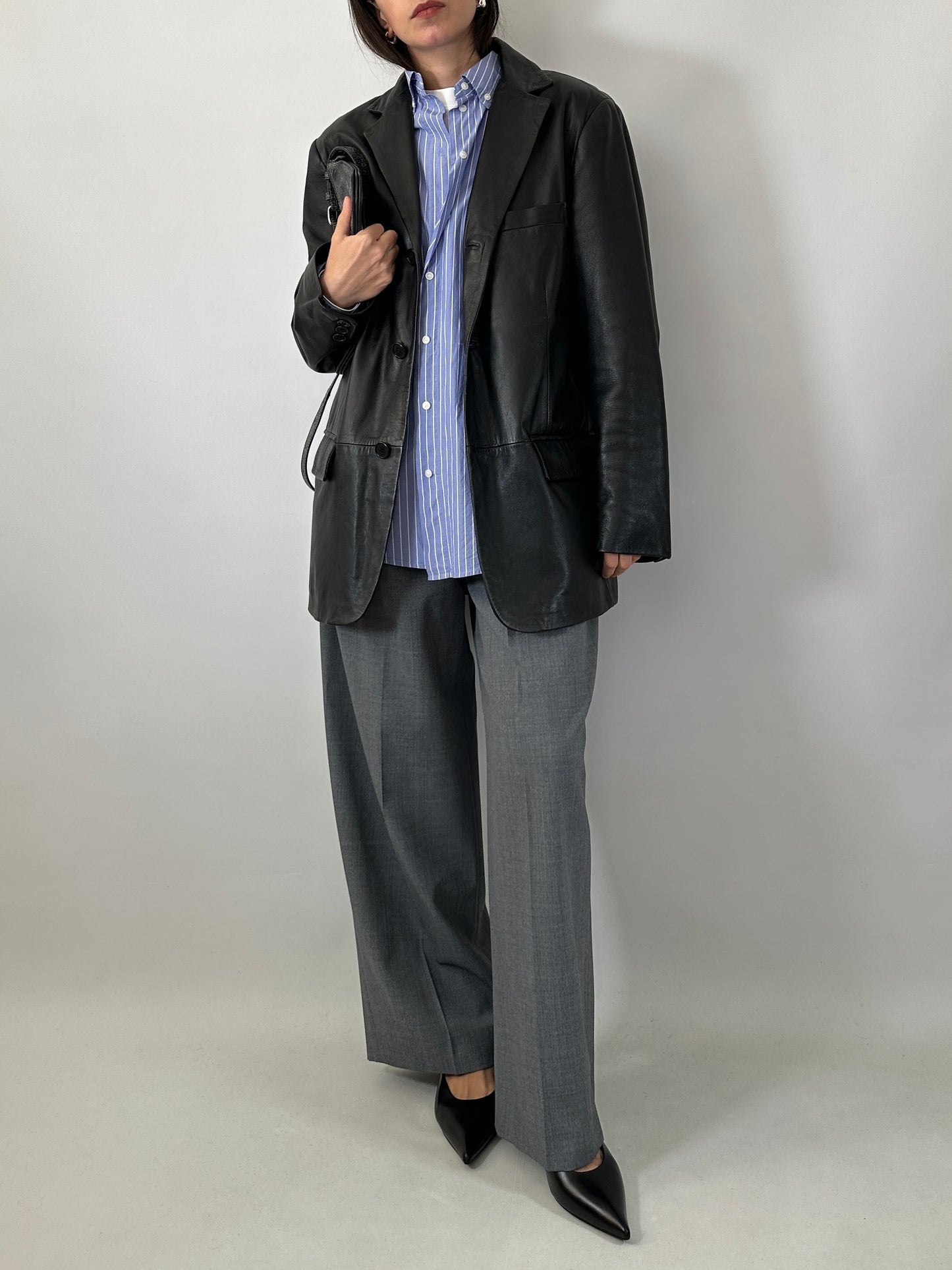 Genuine leather black blazer