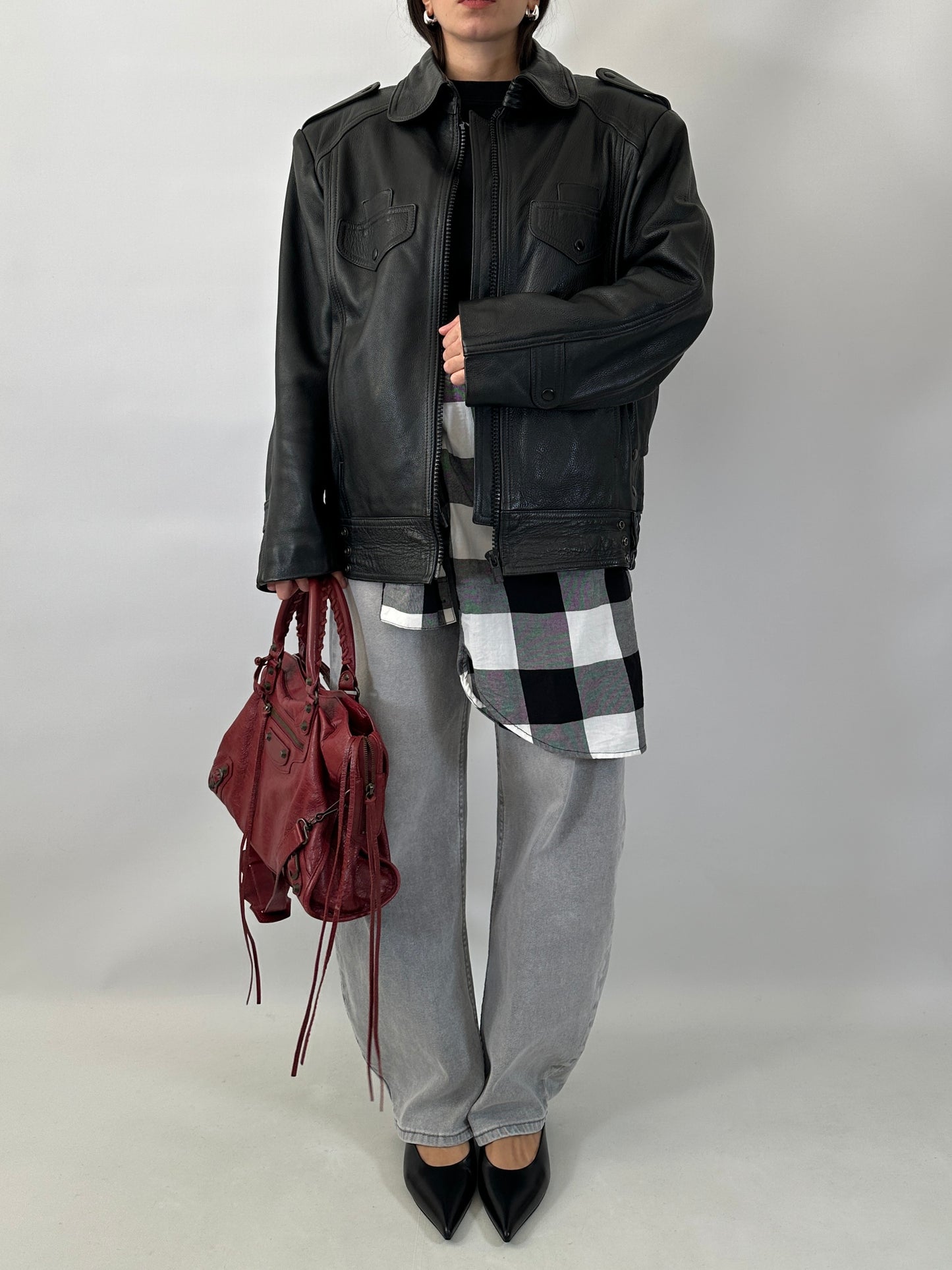 Vintage leather bomber with removable inner vest