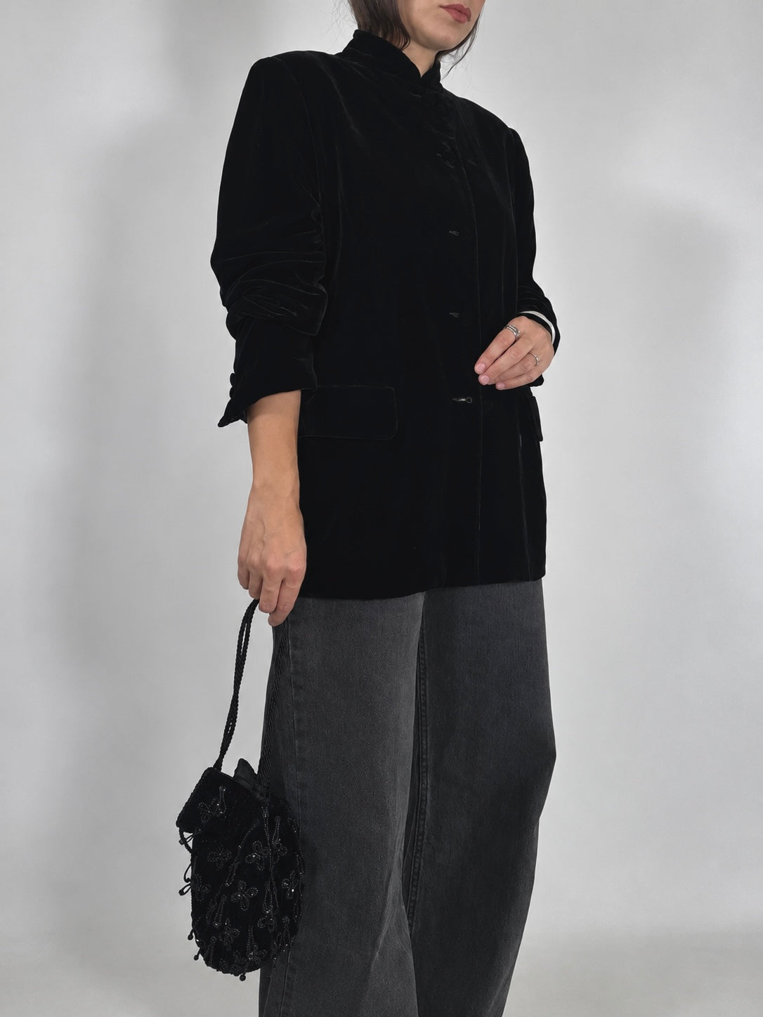 Vintage Velvet High Collar Jacket