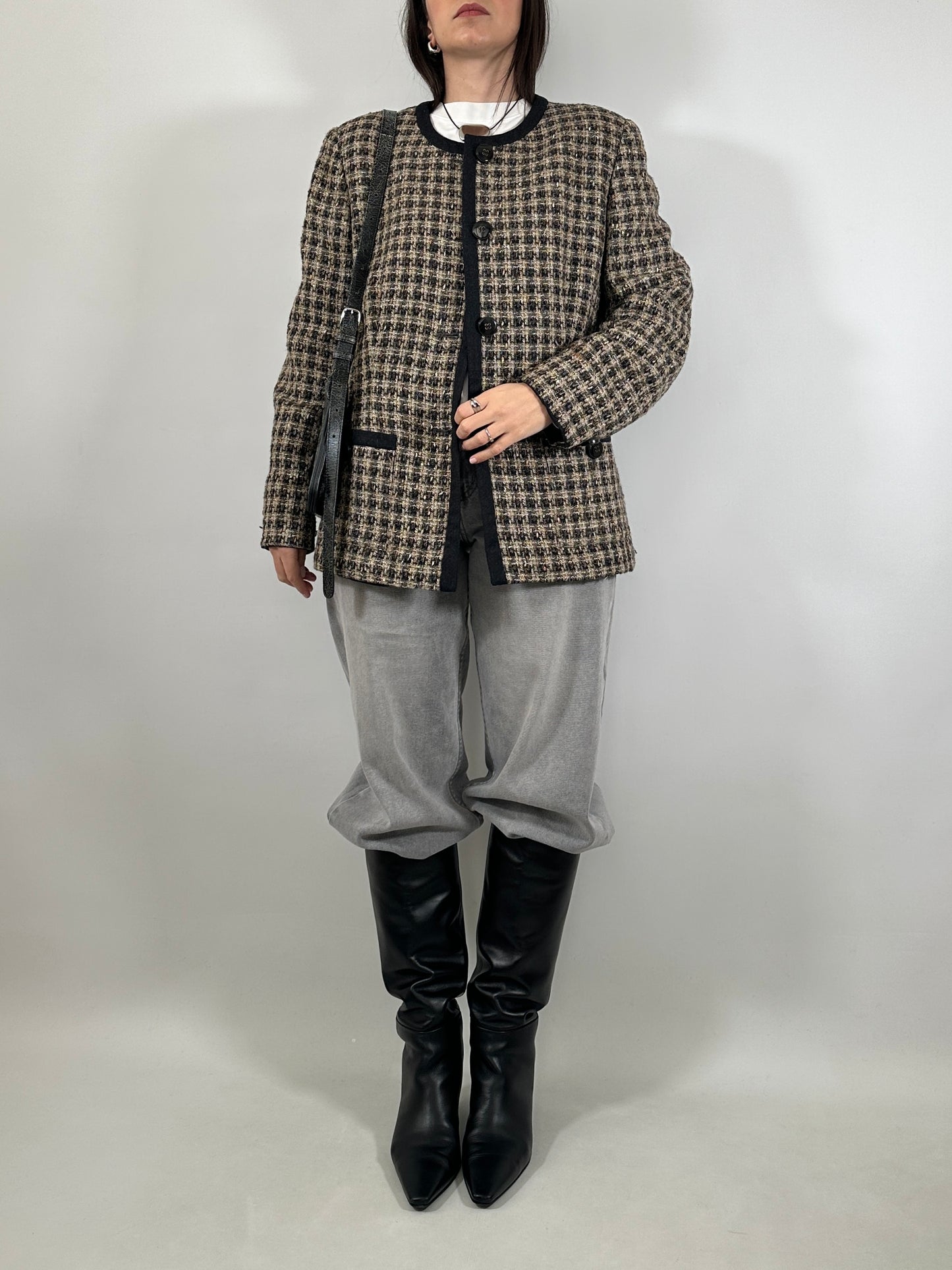 Vintage Collarless Tweed Jacket