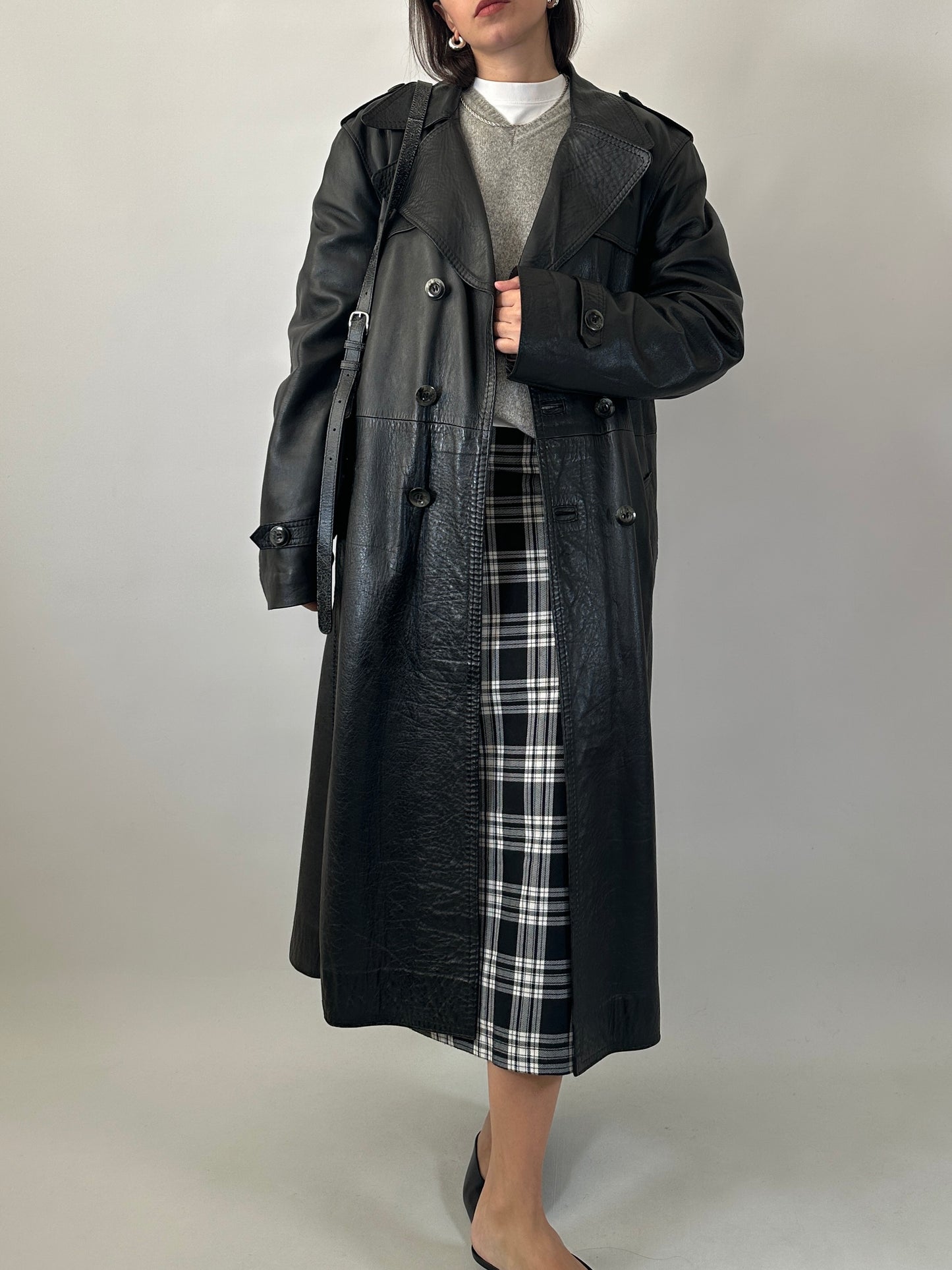 Long soft leather trench coat