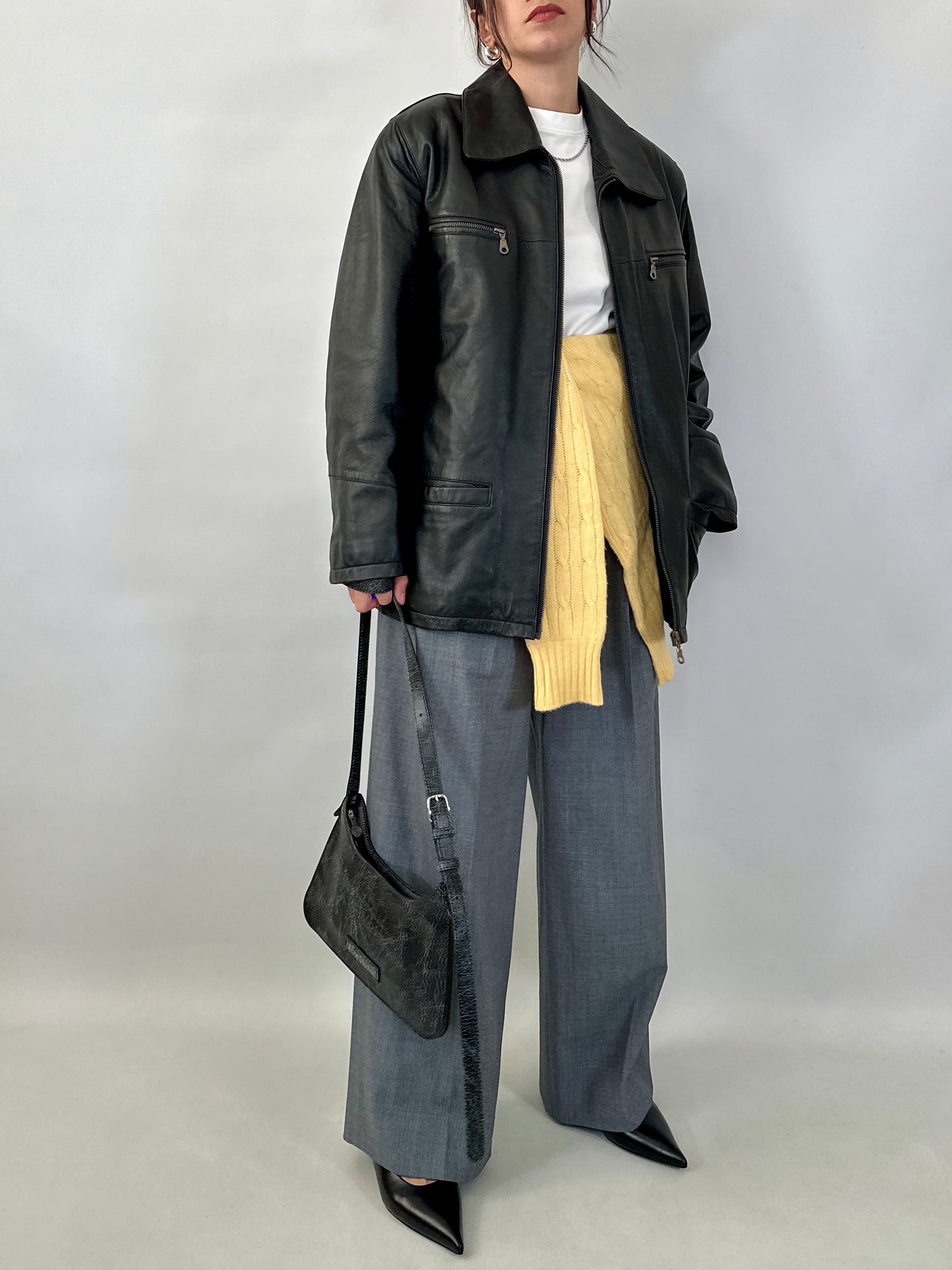 Soft leather zipped jacket