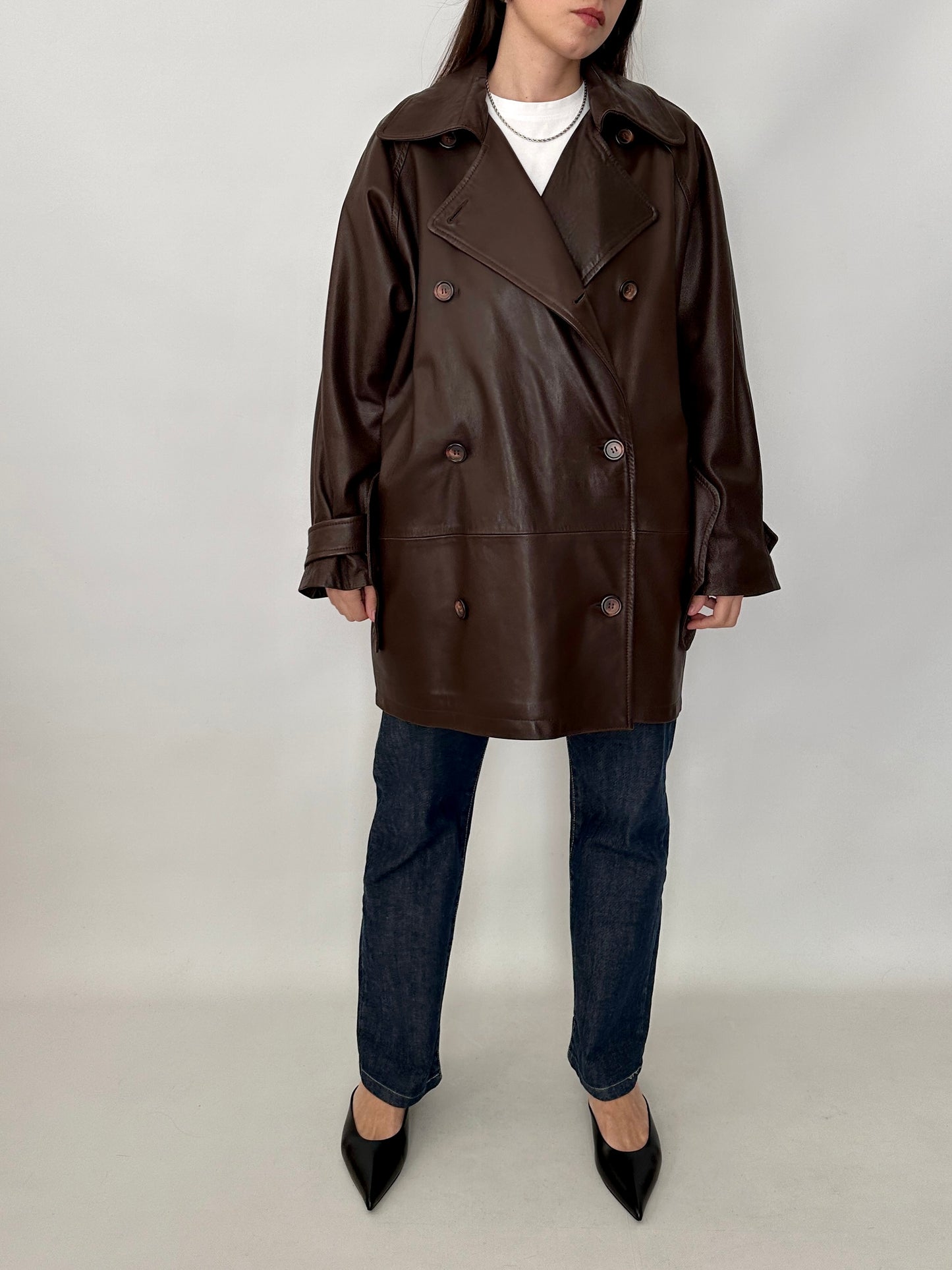 Chocolate brown soft leather caban