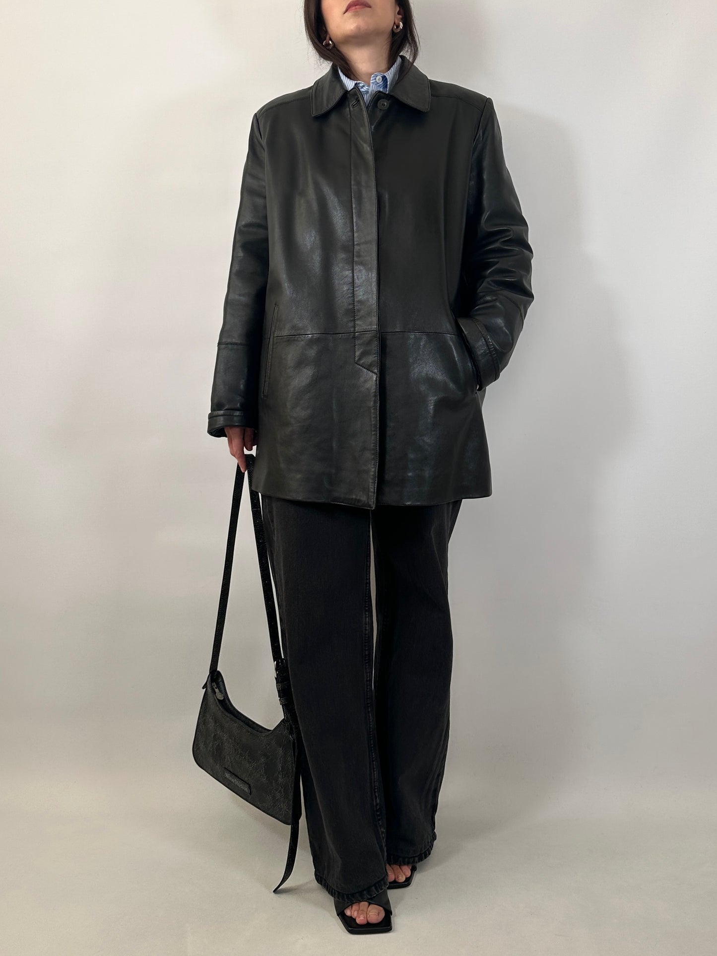 Minimal Black Leather Coat