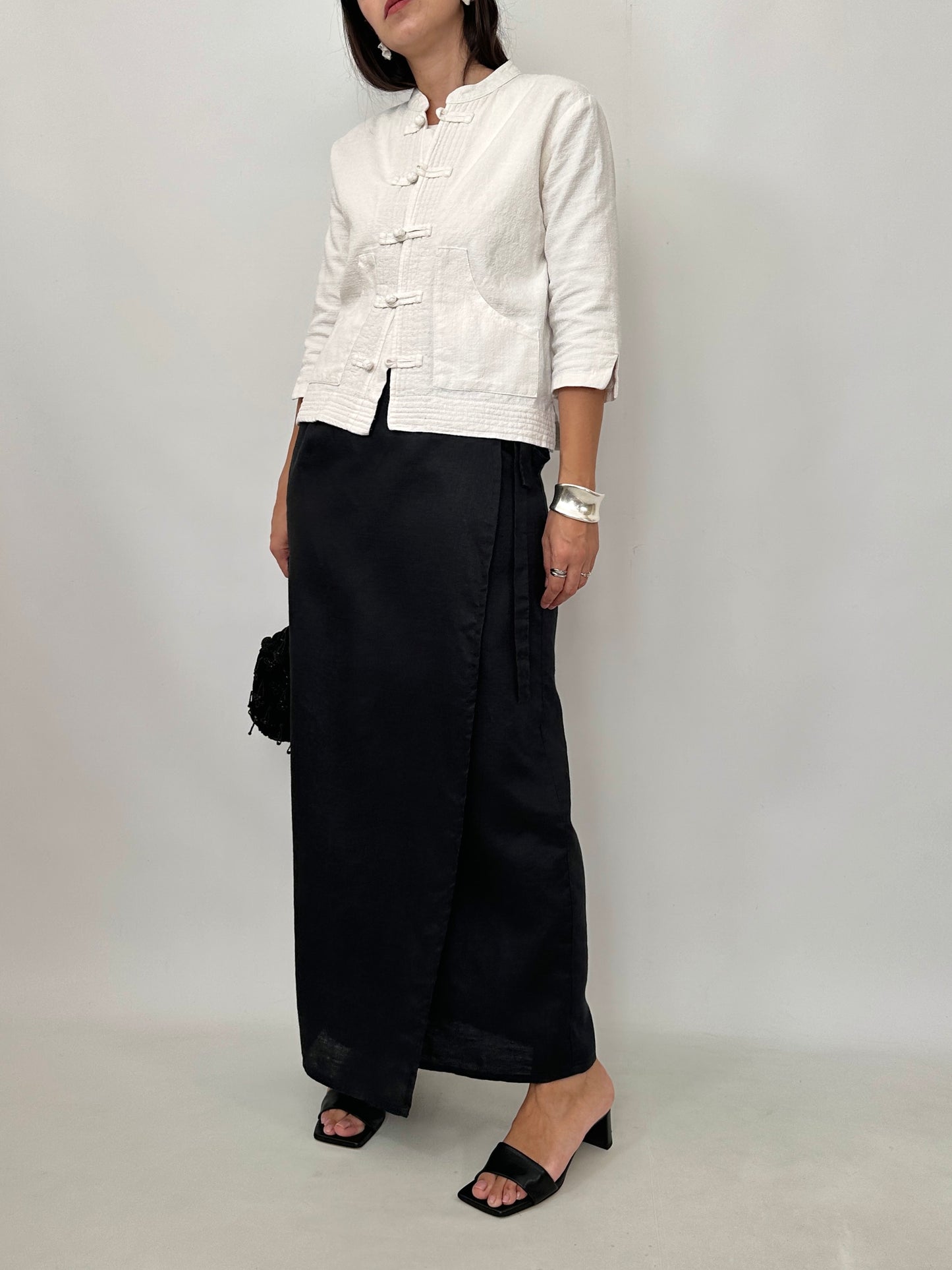 Essential Black Linen Wrap Skirt