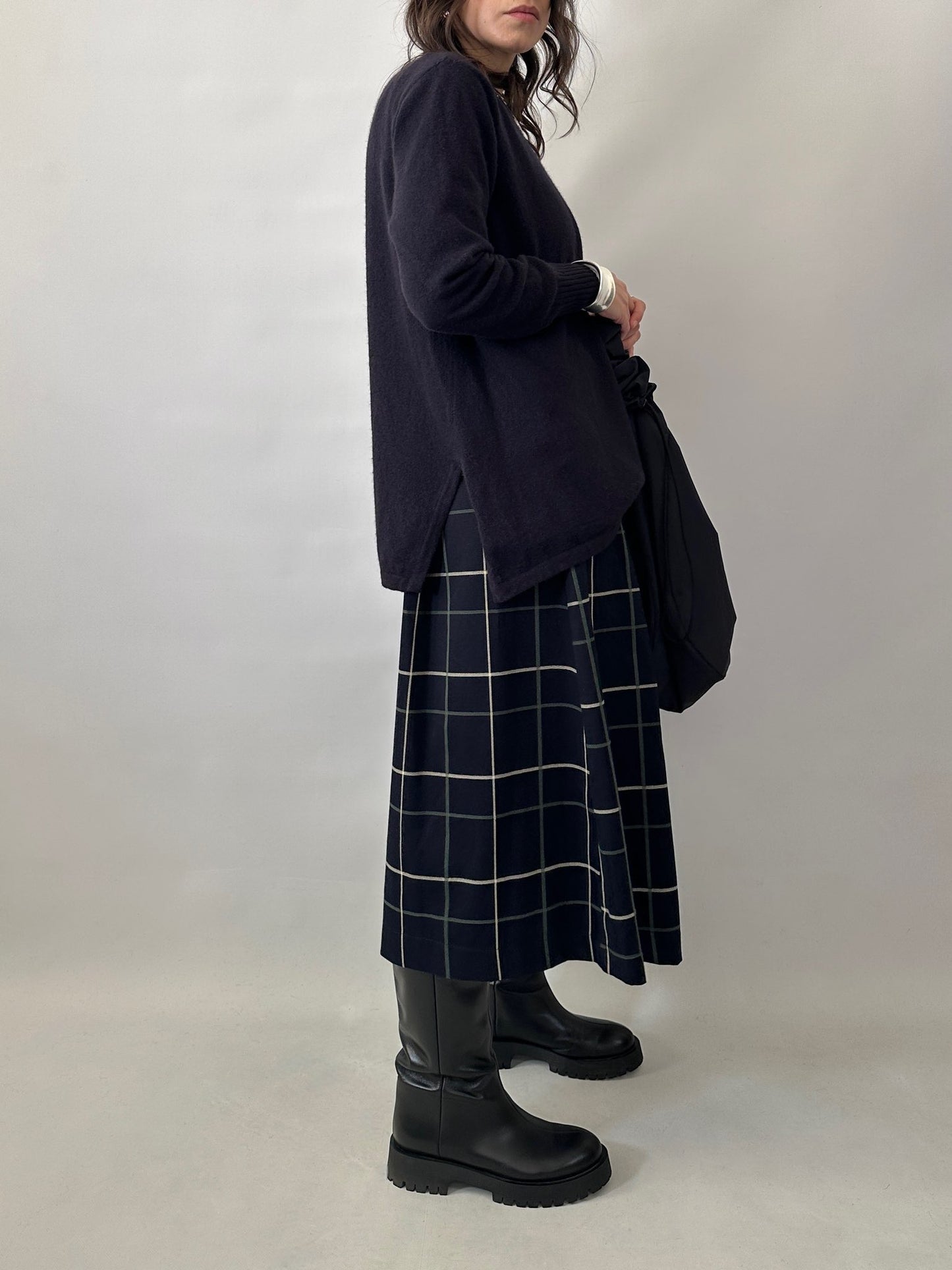 Checked pleated midi skirt