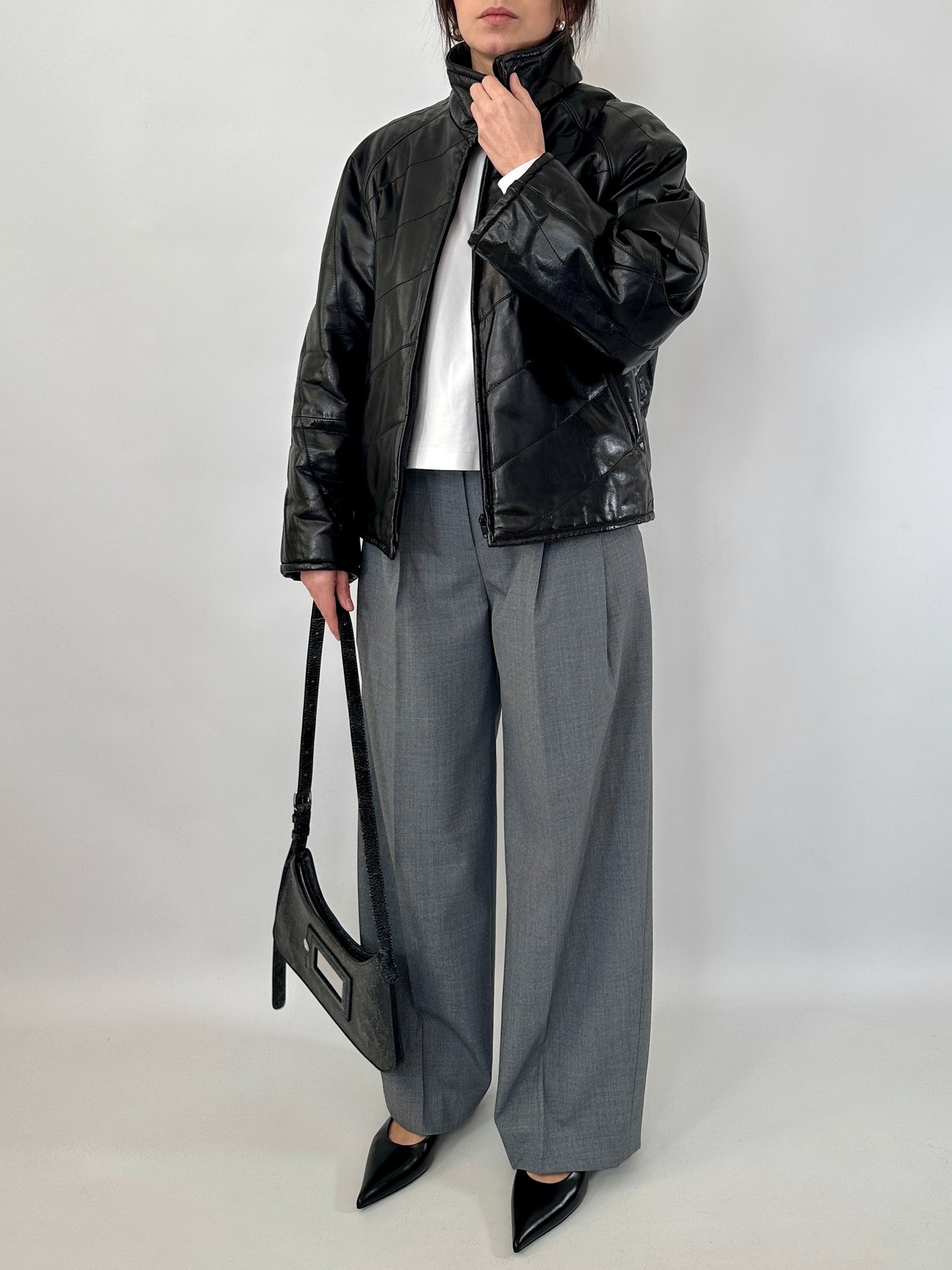 Quilted real leather jacket