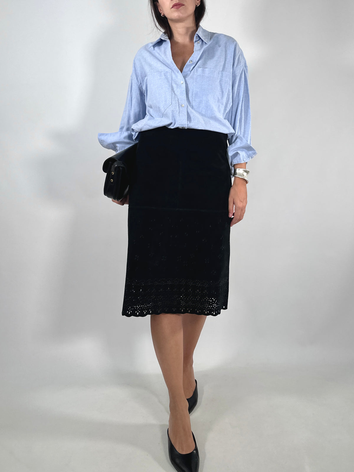 Black Suede Cut-Out Skirt
