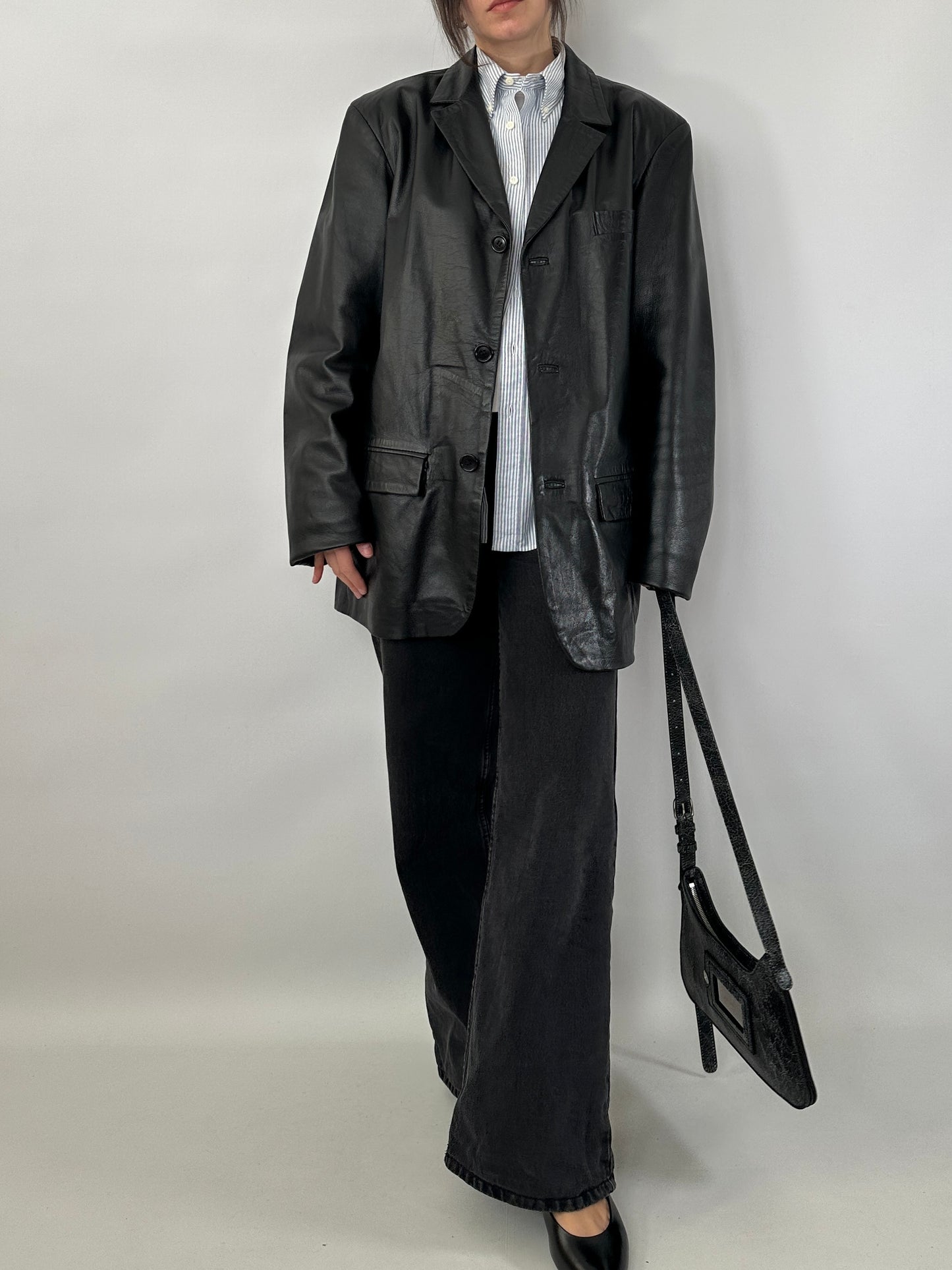 Genuine leather oversize blazer