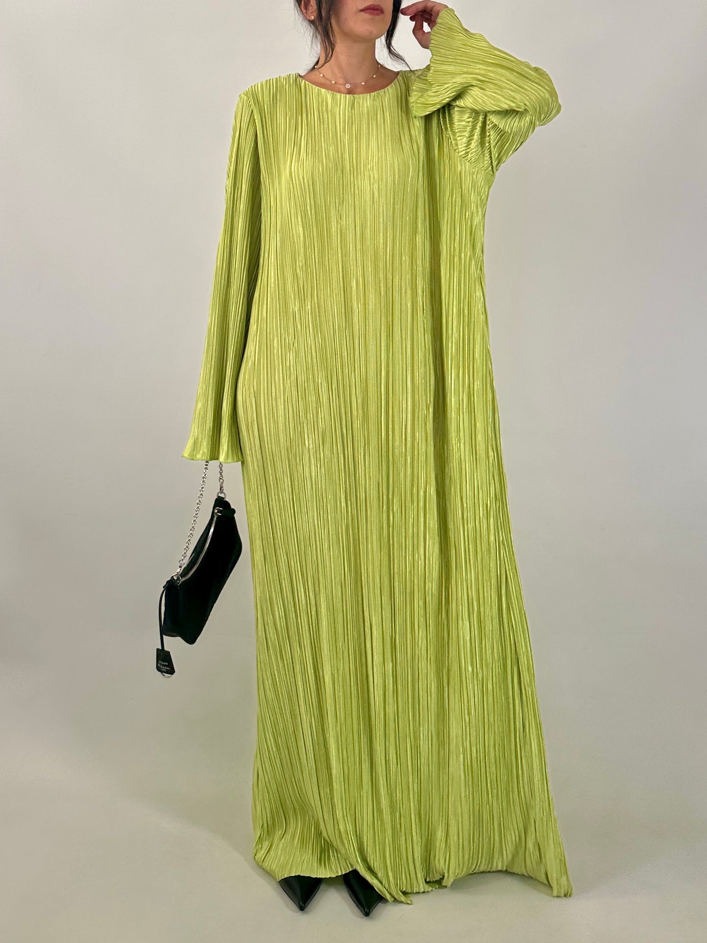 Lime green maxi pleated dress