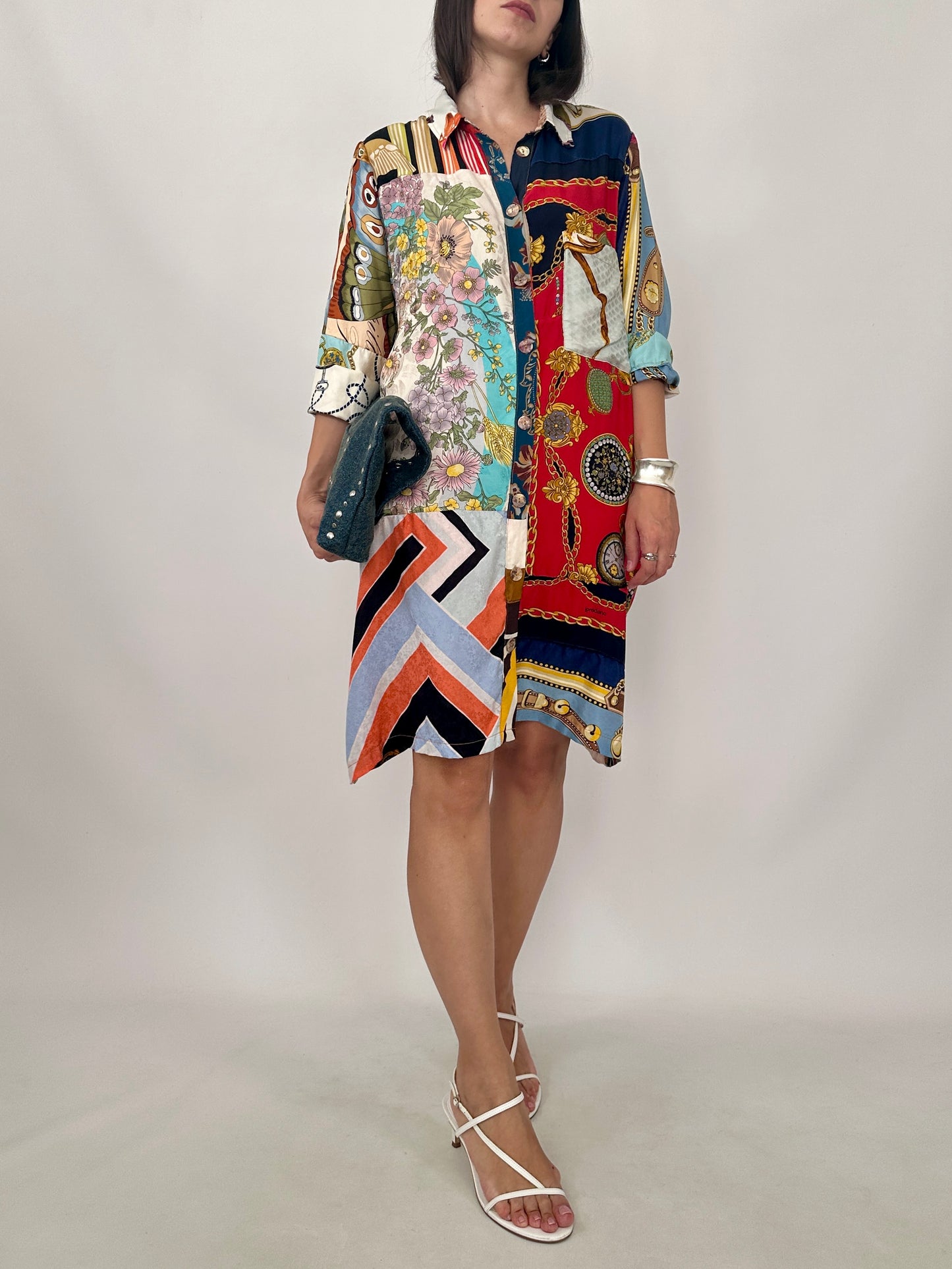 Silk Patchwork Shirt Dress