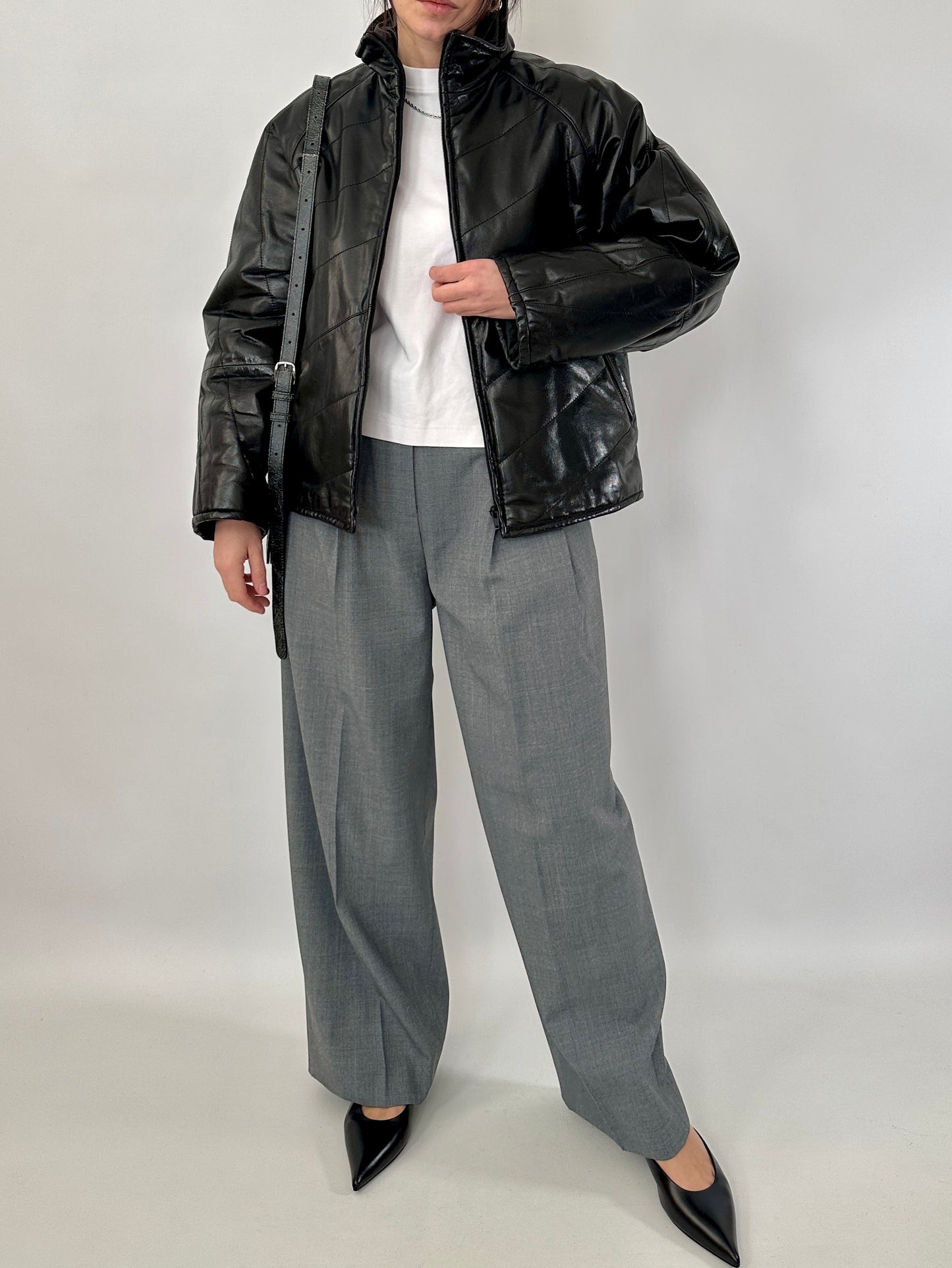 Quilted real leather jacket