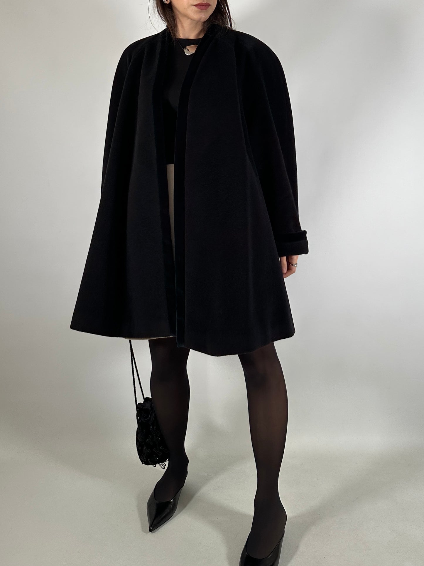 Vintage Ferré Wrap-Style Black Coat