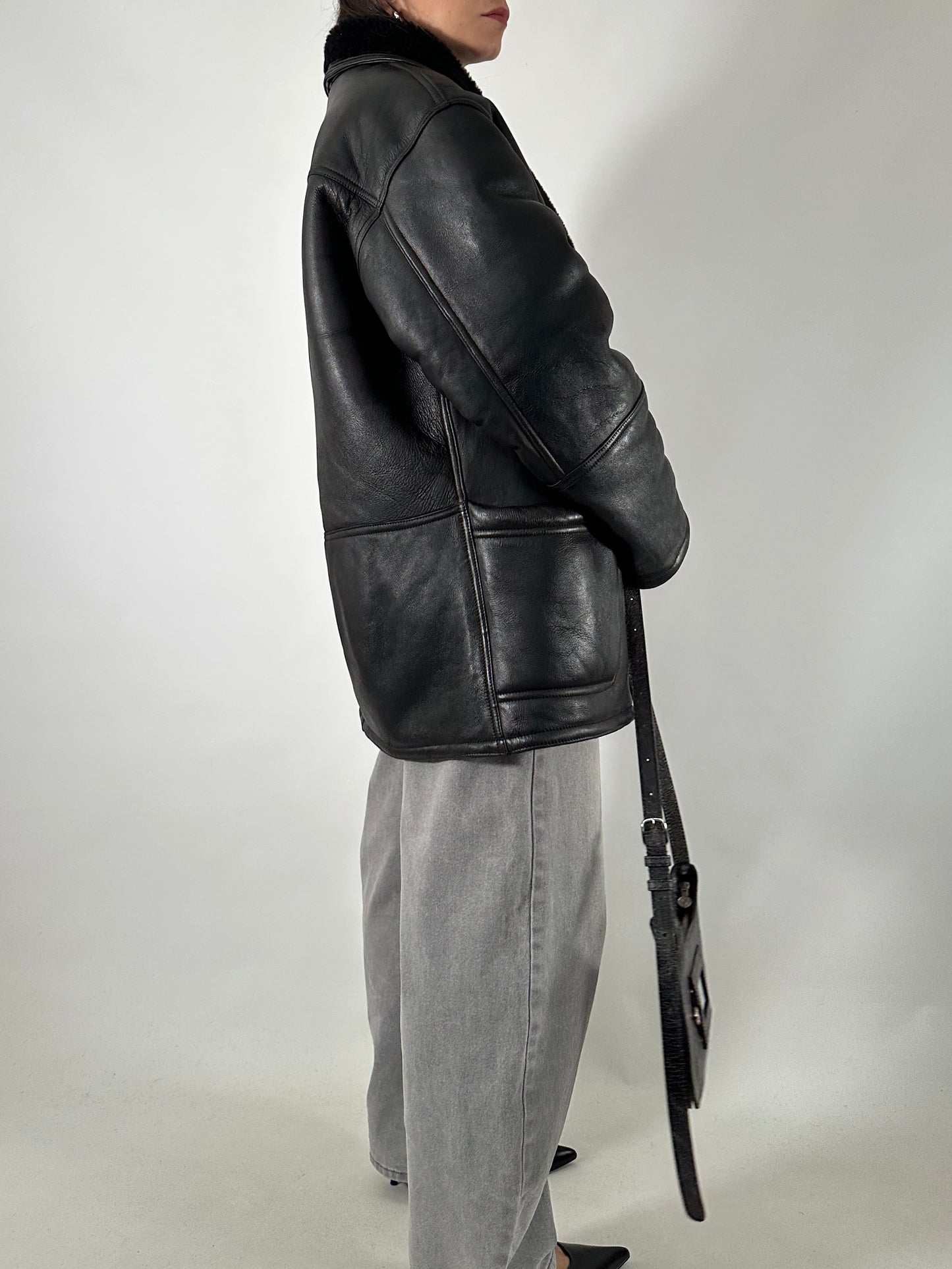 Vintage black shearling coat