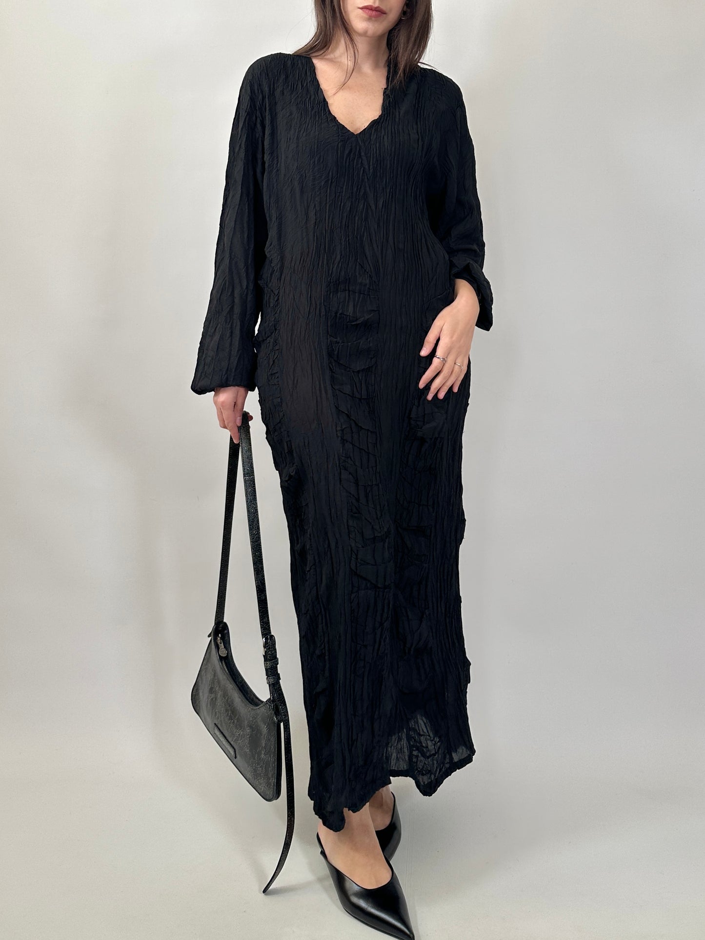 Black Crinkled Texture Dress