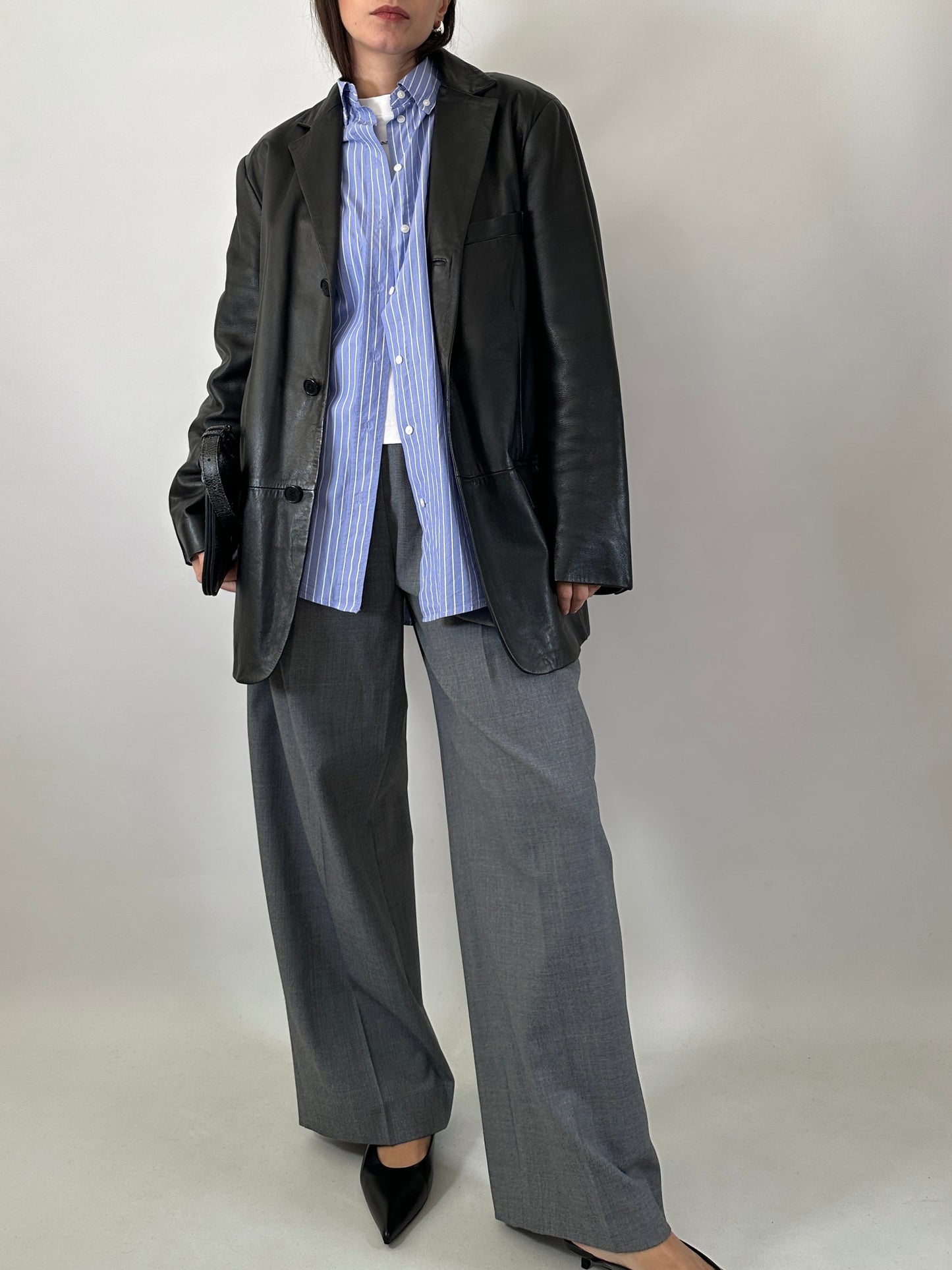 Genuine leather black blazer