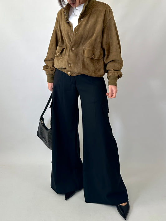 Real suede khaki bomber