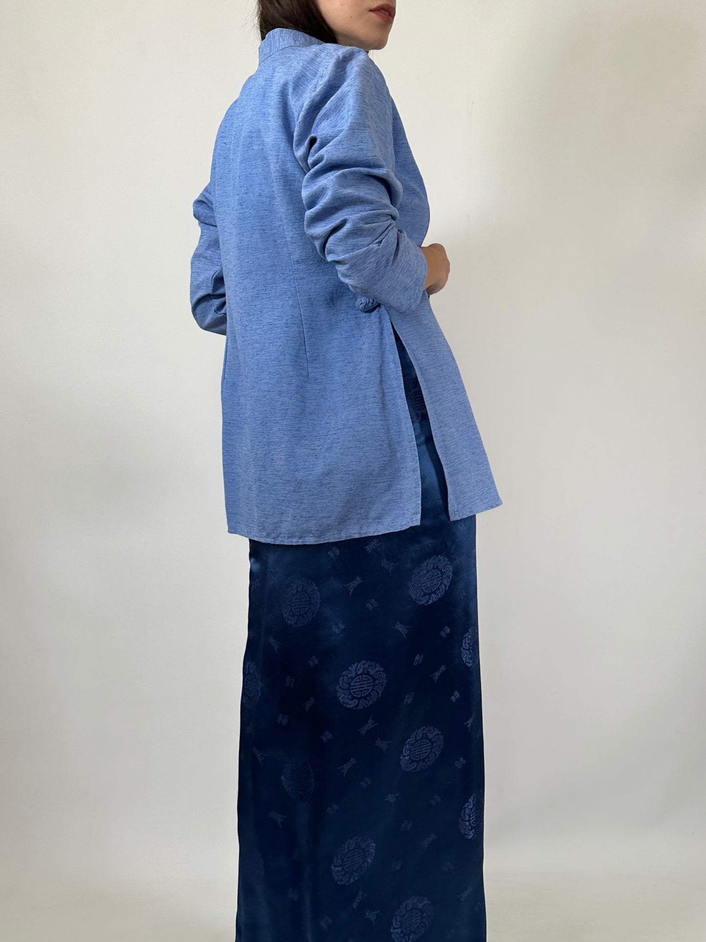 Blue Natural Silk Oriental Shirt