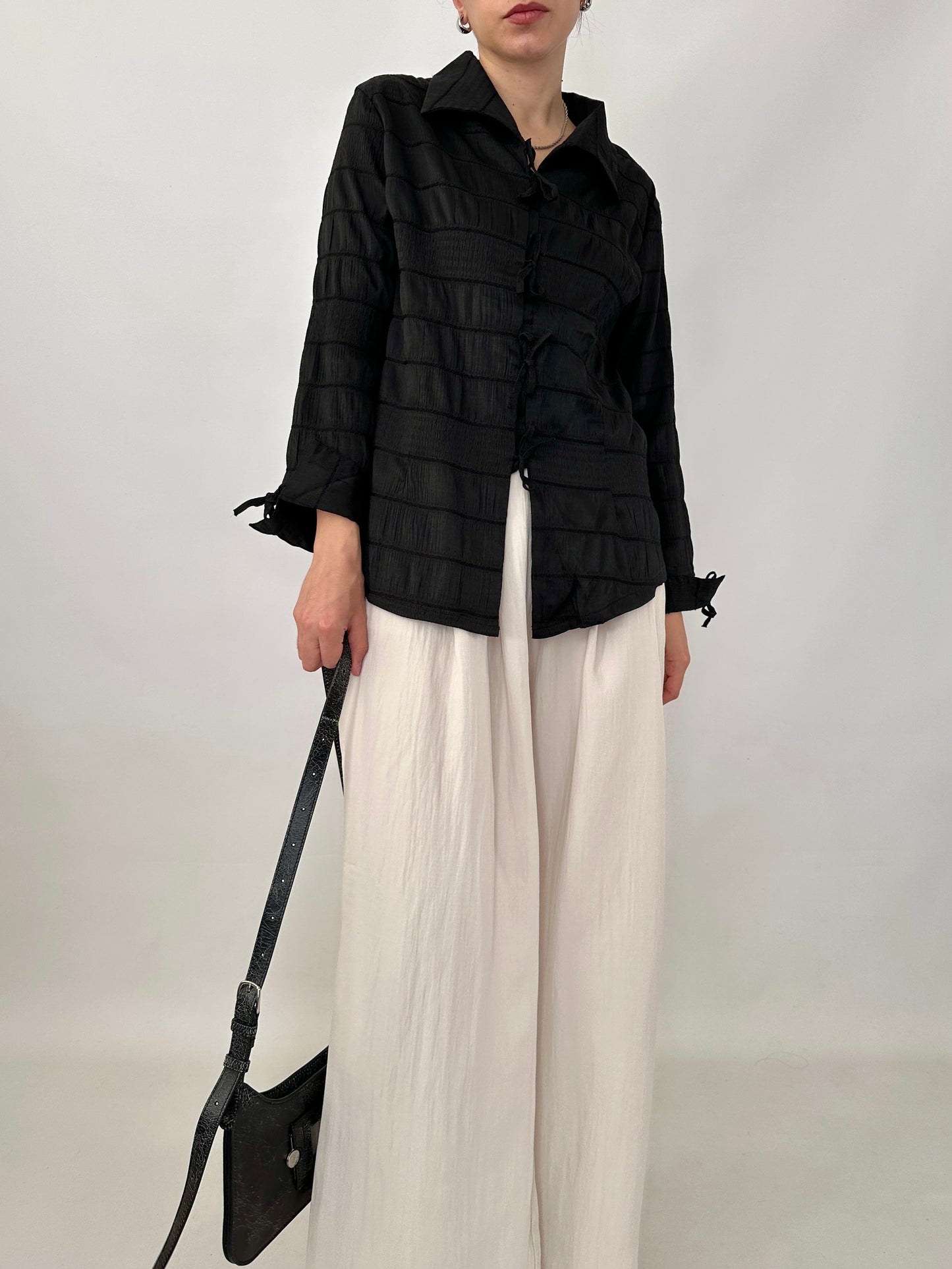 Crinkle bow detail shirt