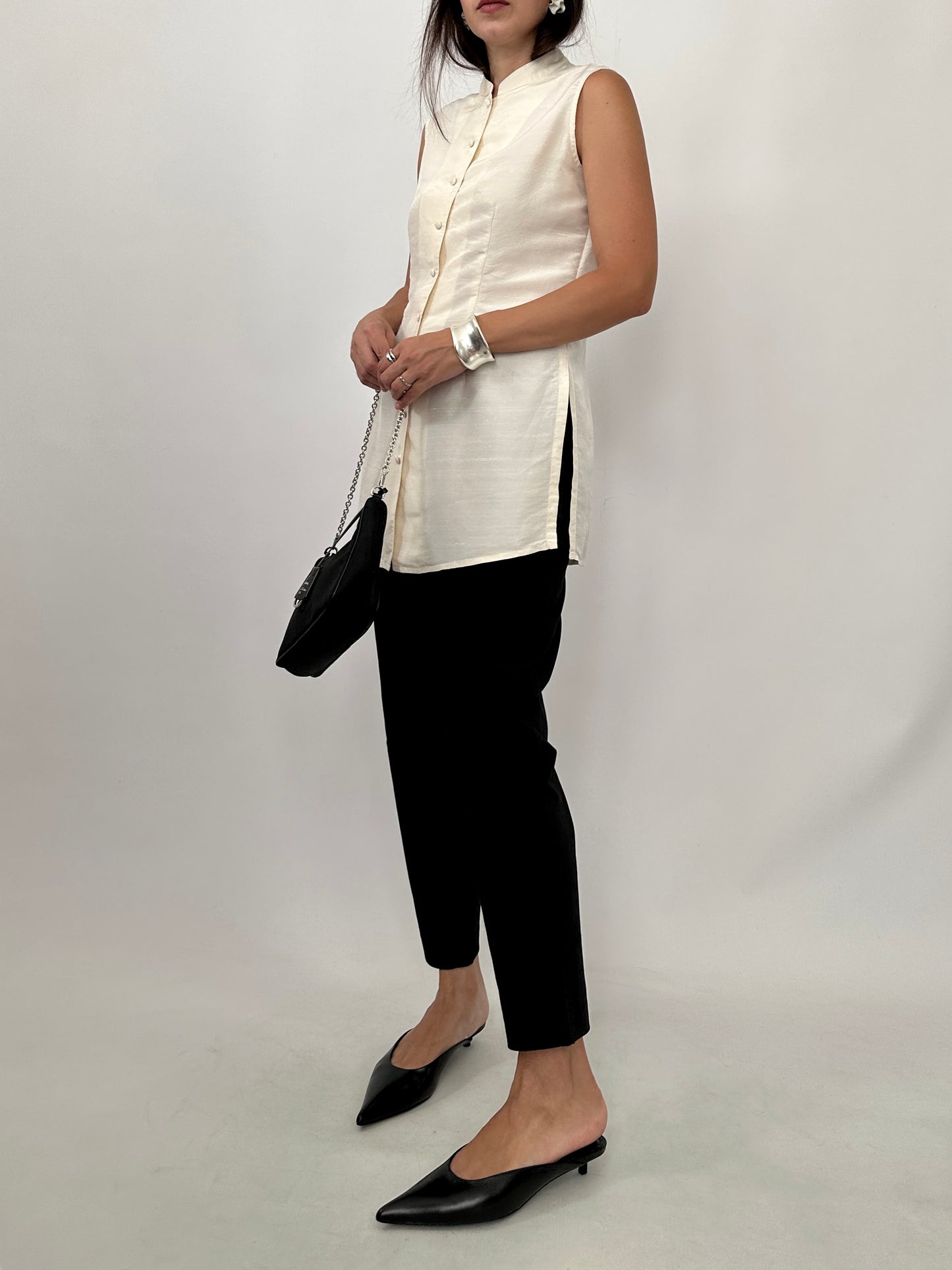 Silk Mandarin Collar Blouse