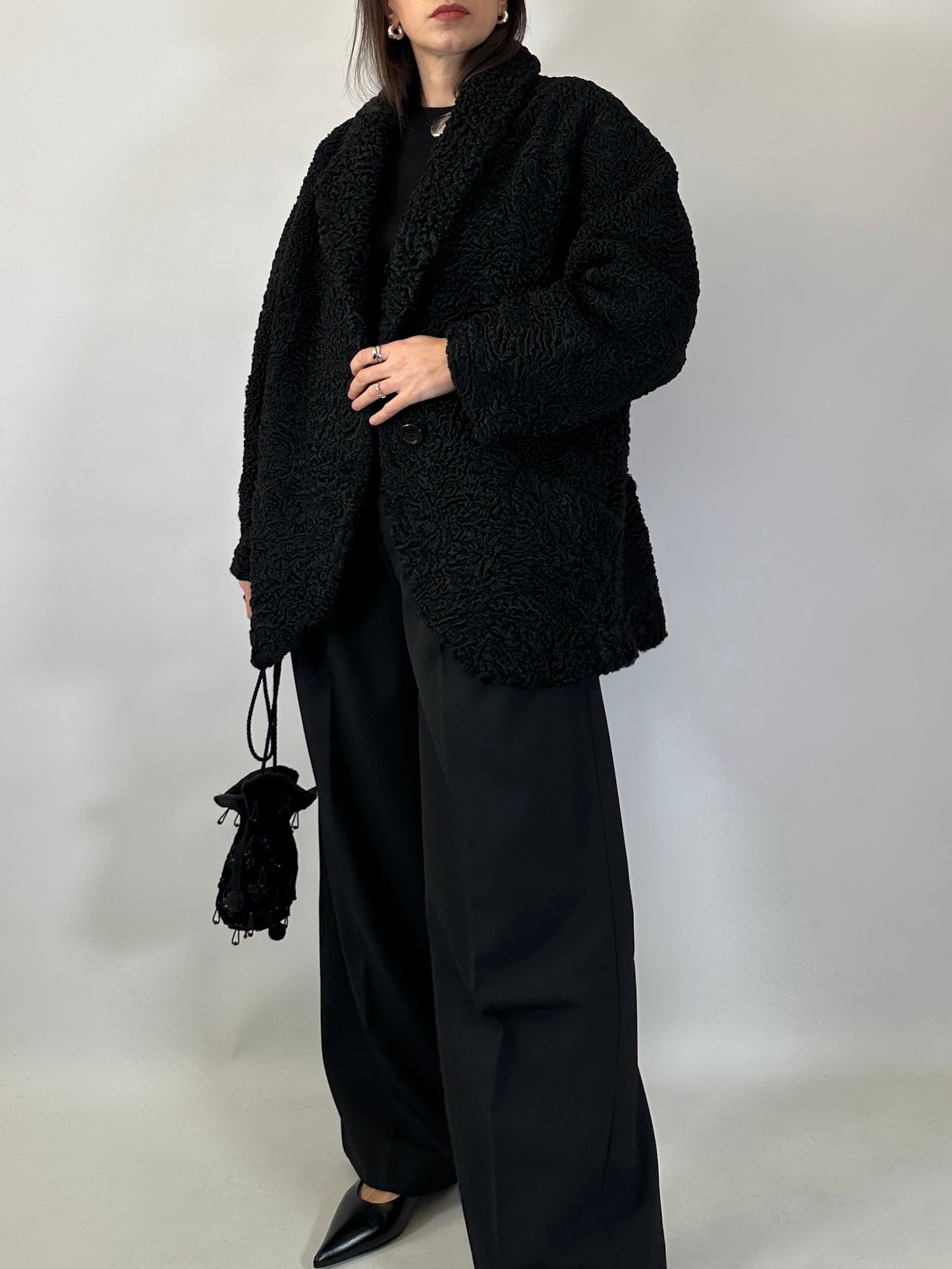 Vintage Black Astrakhan Caban Coat